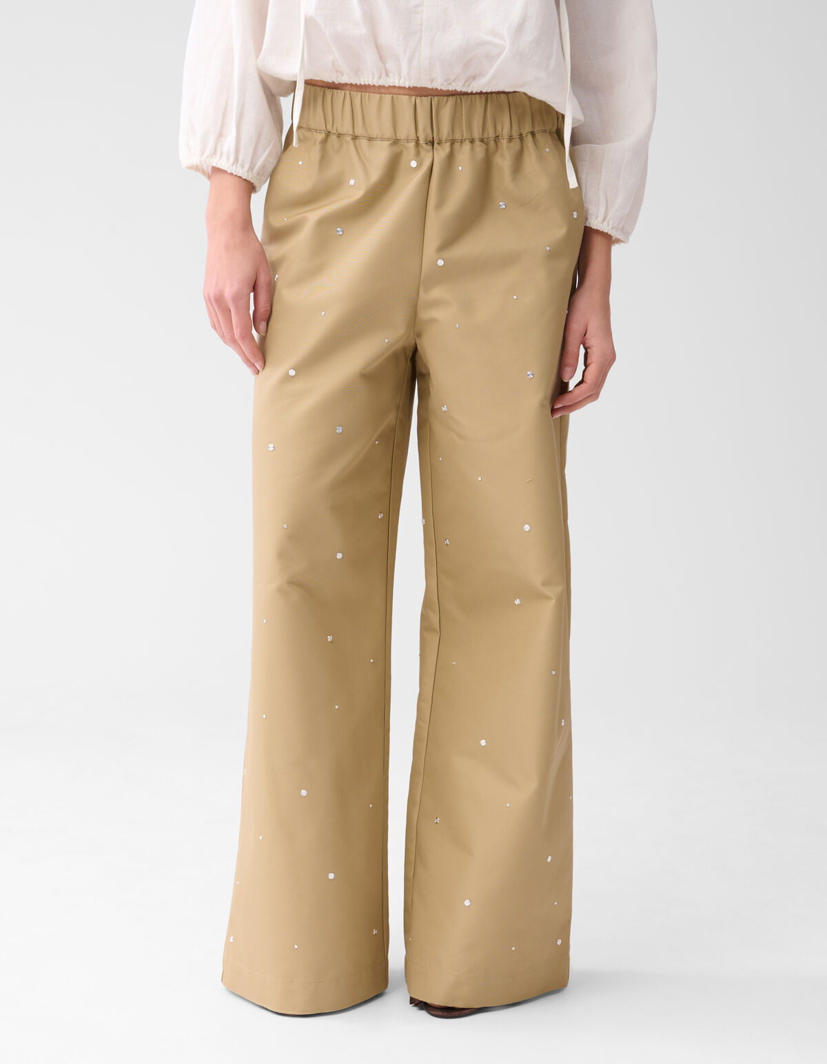 Studs Wide Leg Trousers Sand SHOEBY WOMEN