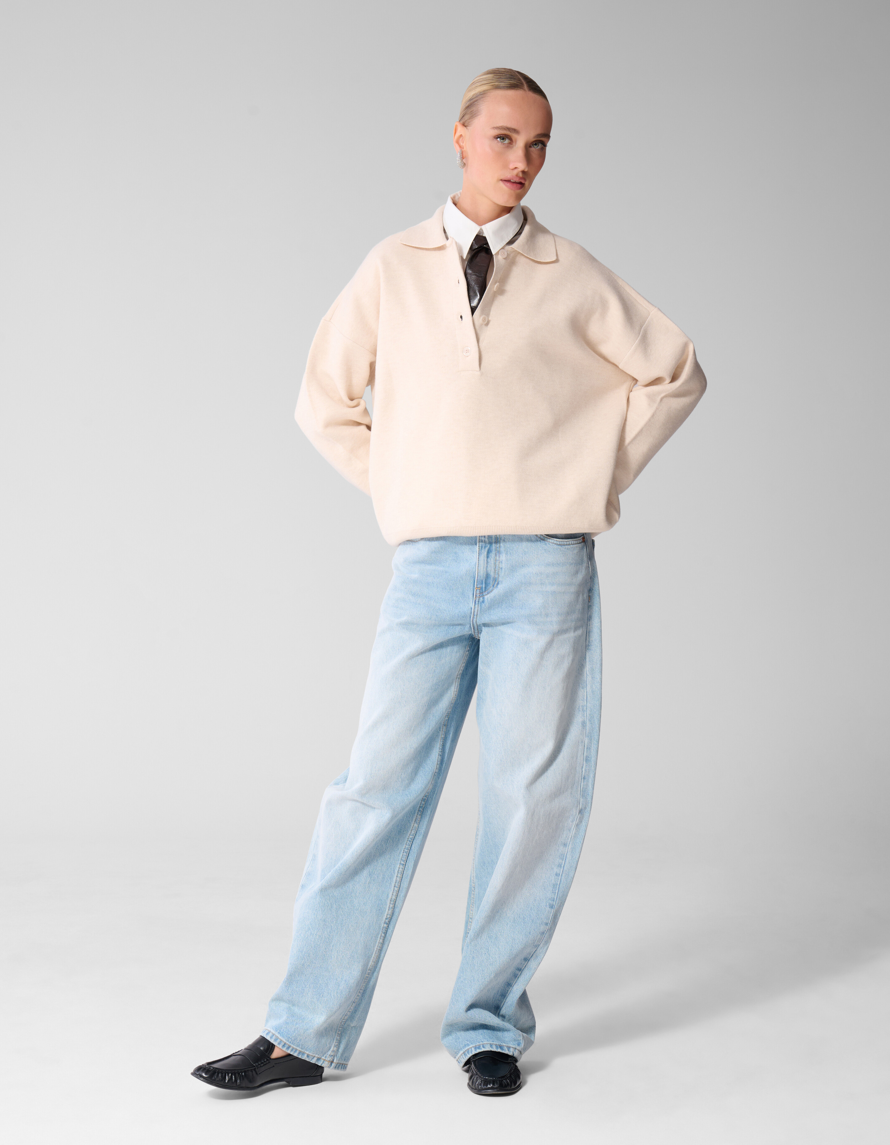 Oversized Polo Strickpullover Ecru SHOEBY WOMEN
