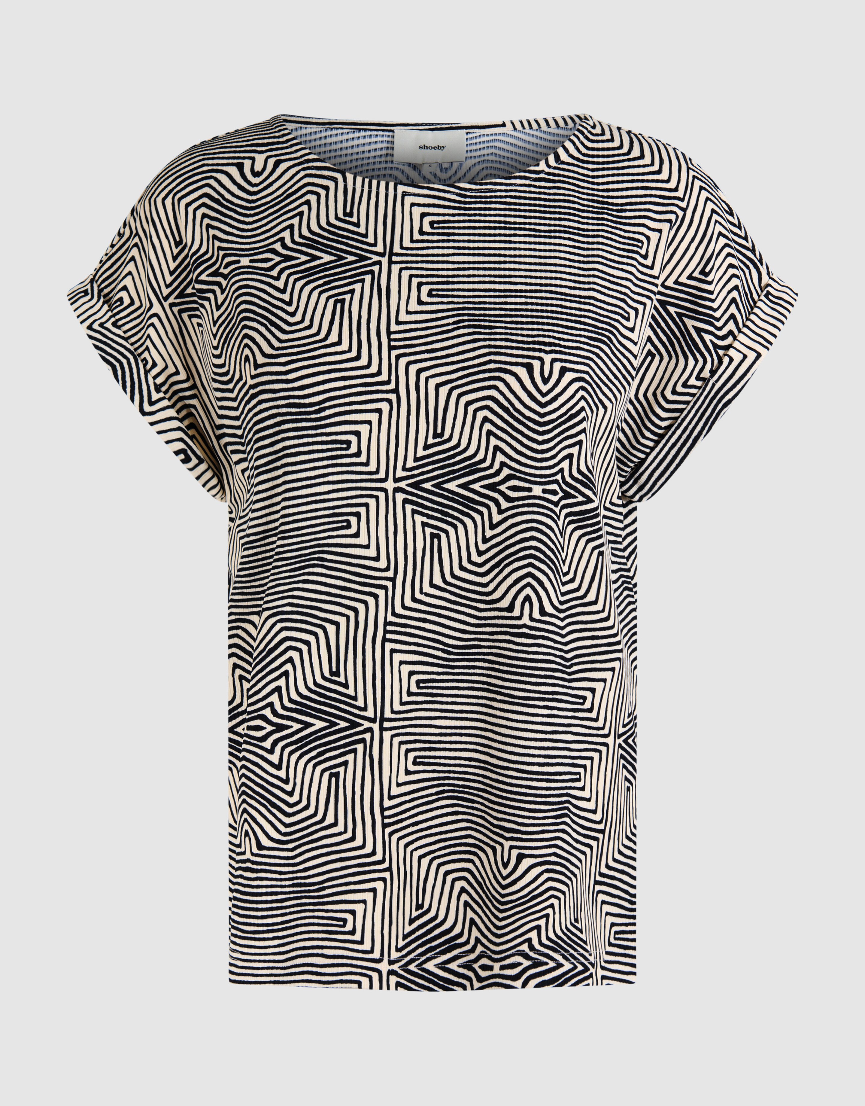 Bedrucktes Jersey-Rippen-Top Schwarz/Weiß SHOEBY WOMEN