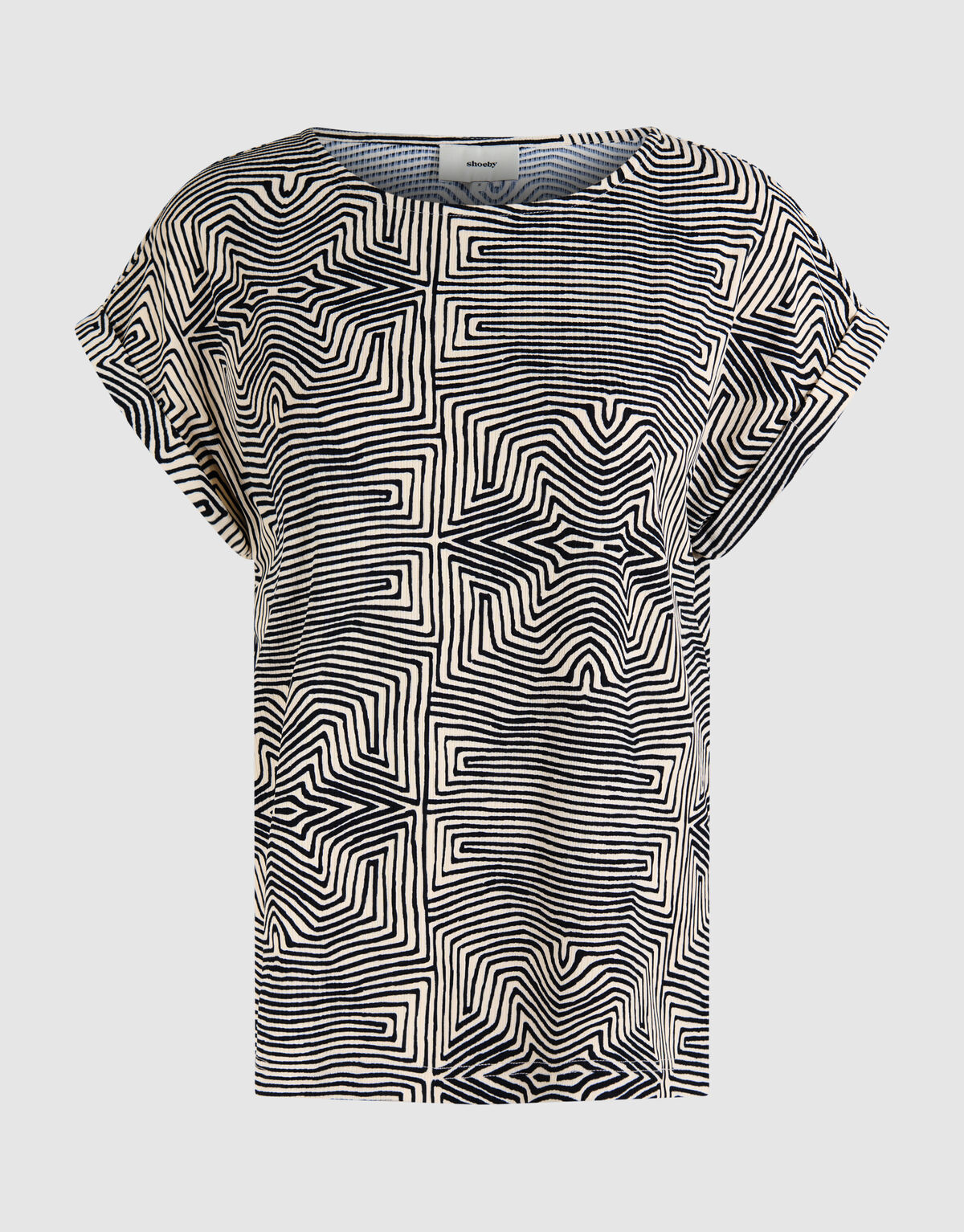 Bedrucktes Jersey-Rippen-Top Schwarz/Weiß SHOEBY WOMEN