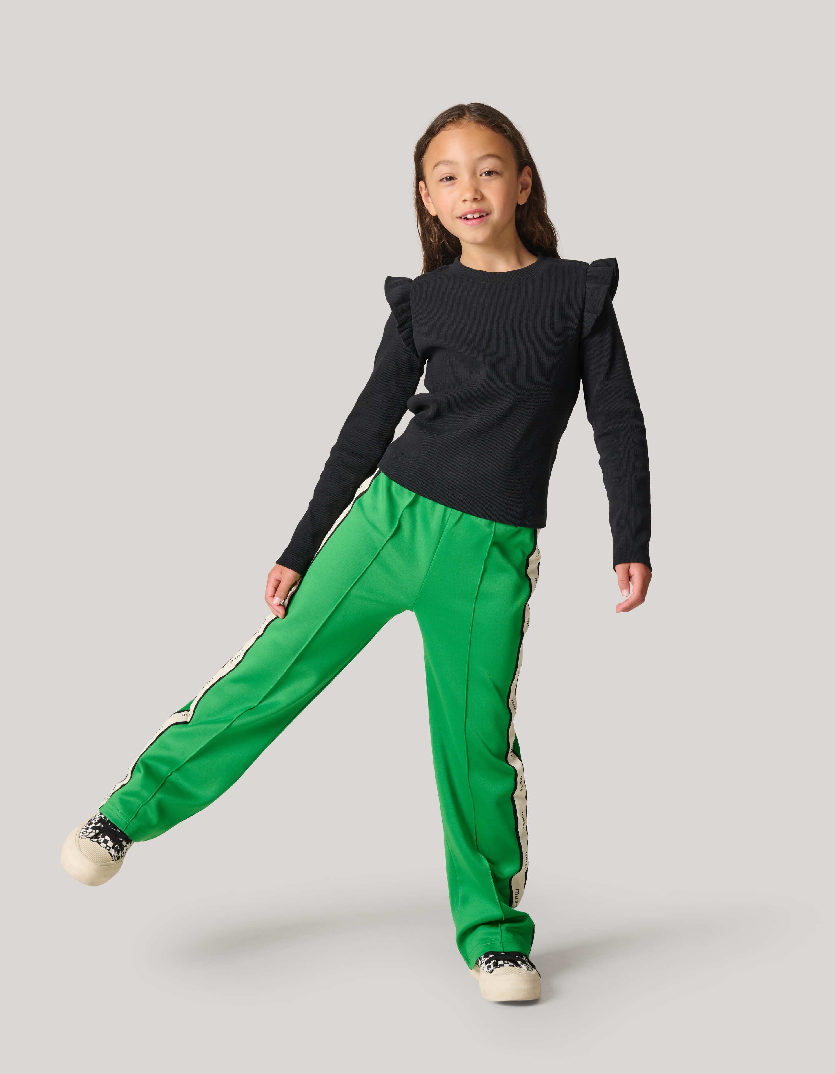 Langärmeliges Top mit Rüschenbesatz Schwarz SHOEBY GIRLS