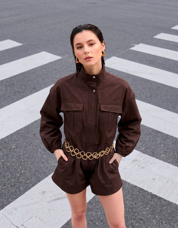 Satin-Jumpsuit in Dunkelbraun SHOEBY WOMEN