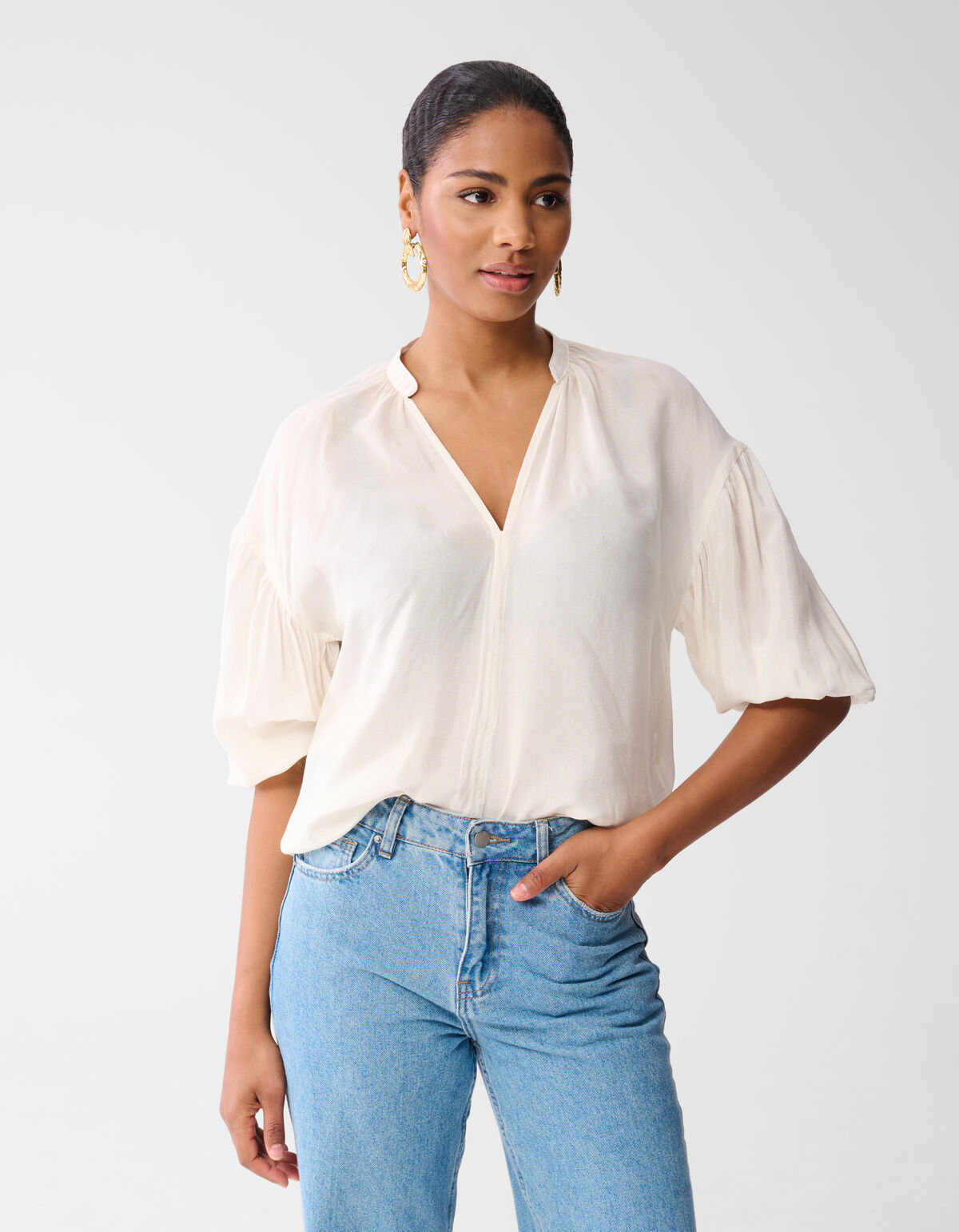 Glänzende Bluse Off White SHOEBY WOMEN