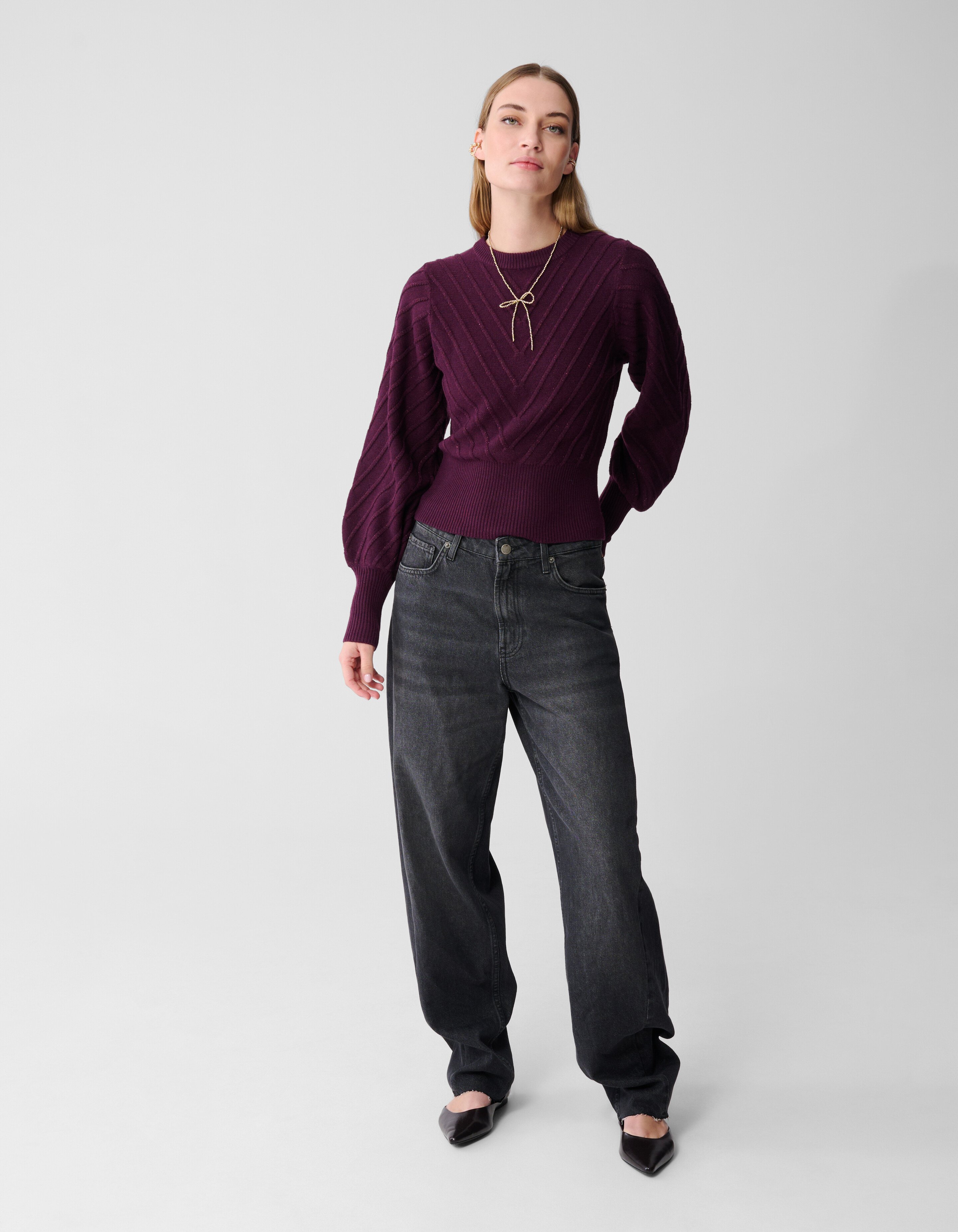 Glitzernder Strickpullover, Dunkelrot SHOEBY WOMEN