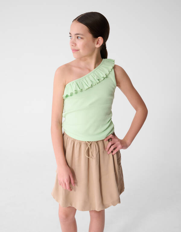 One-Shoulder-R&uuml;schen-Top Hellgr&uuml;n SHOEBY GIRLS