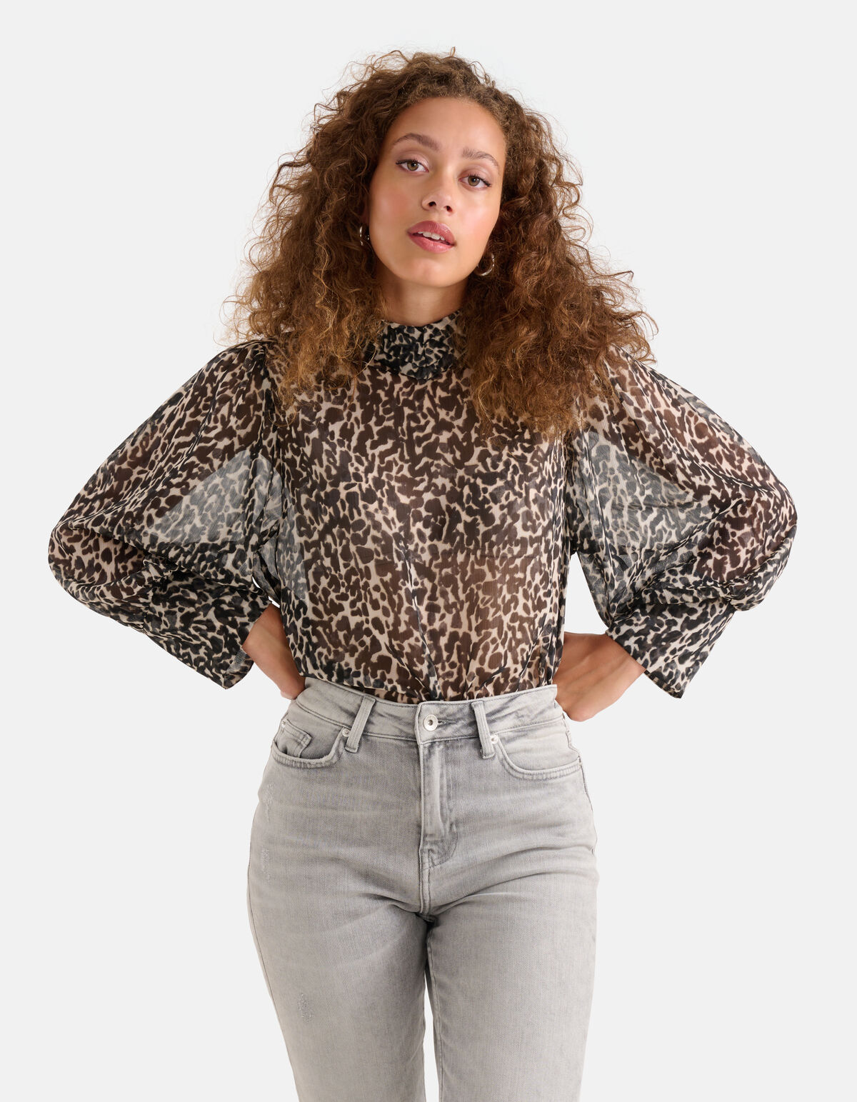 Chiffon Panther Print Bluse Schwarz/Beige SHOEBY WOMEN