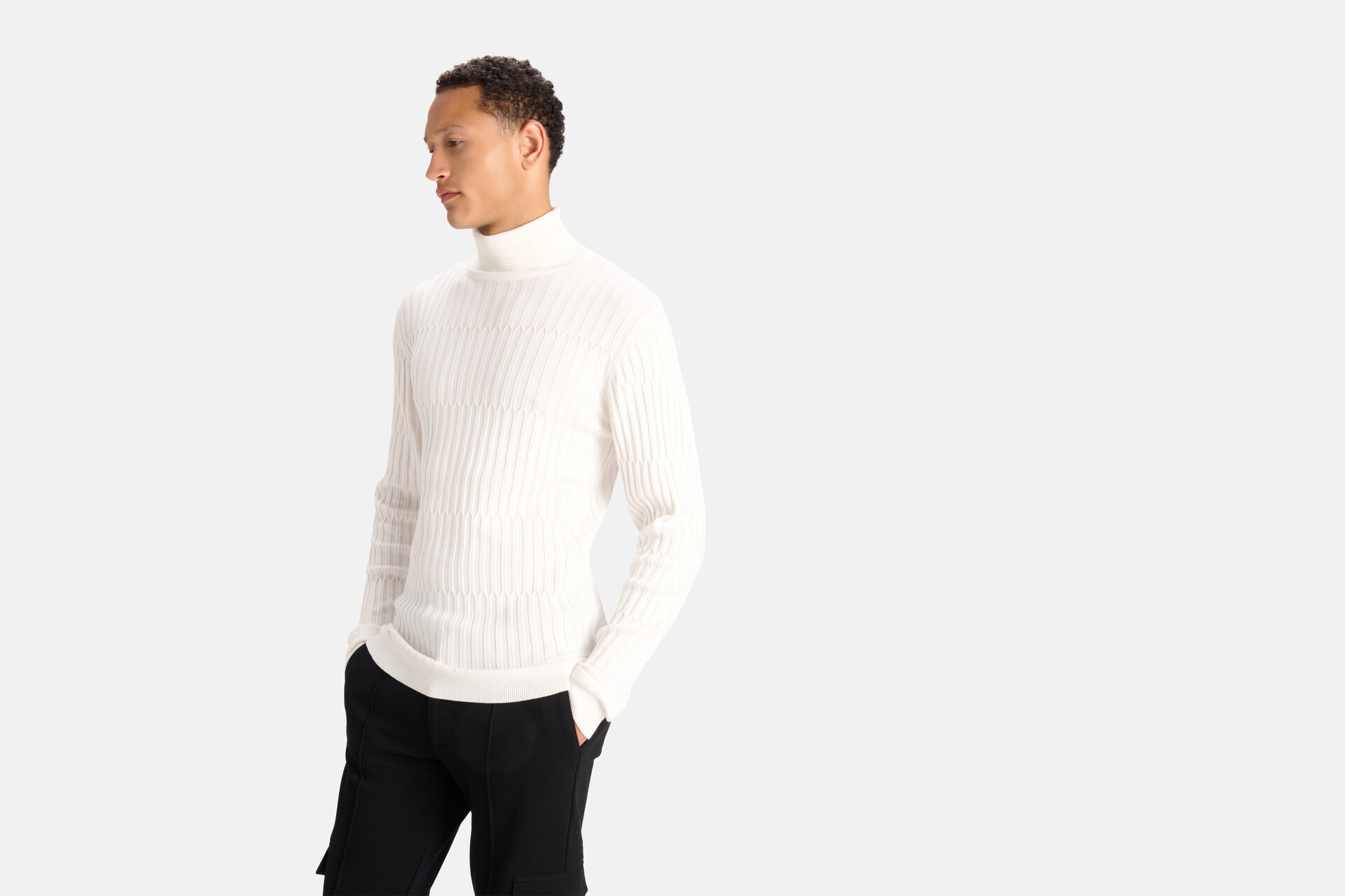 Gestreifter Rollkragenpullover Weiß SHOEBY MEN