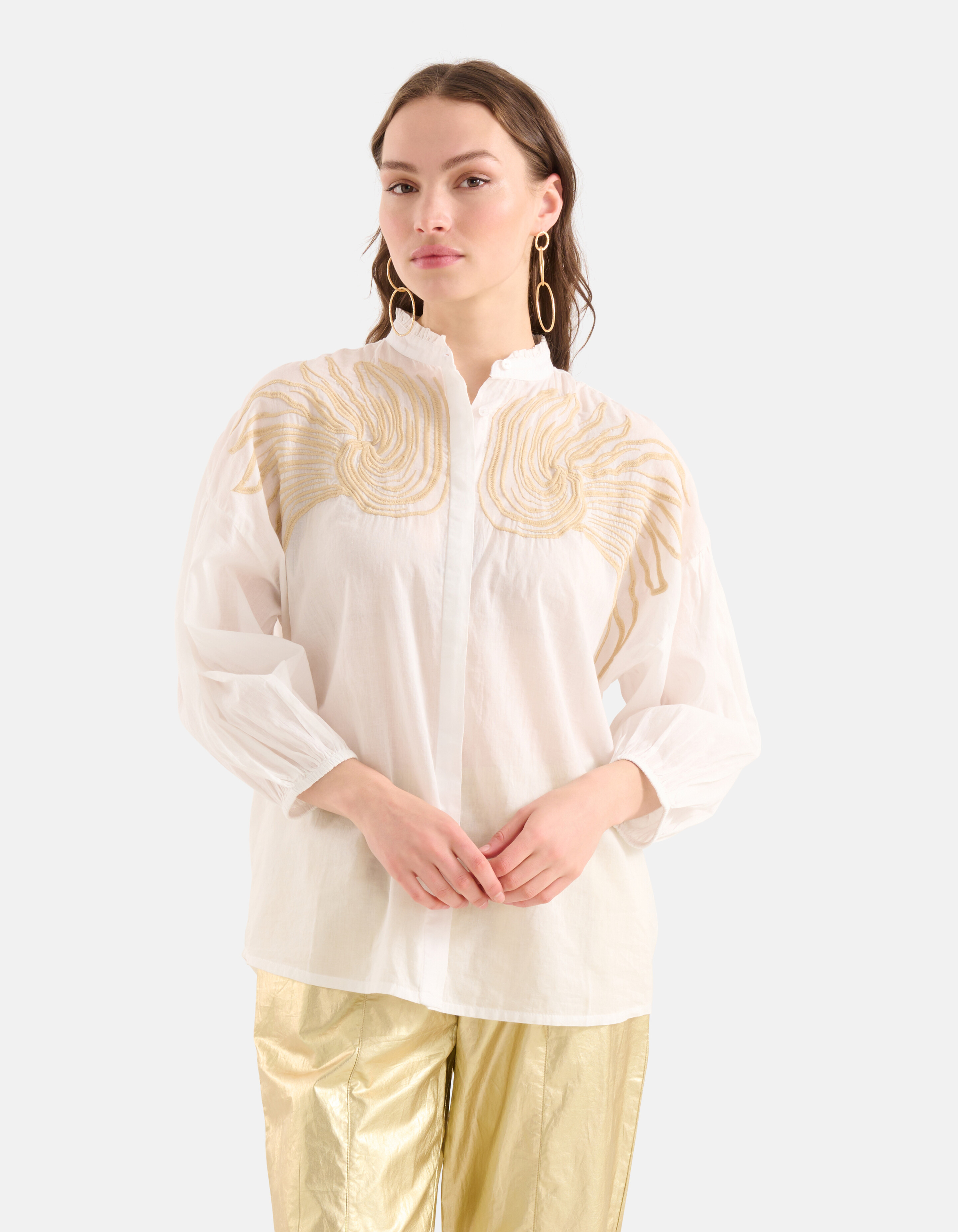 Bluse mit Stickerei Weiß SHOEBY WOMEN