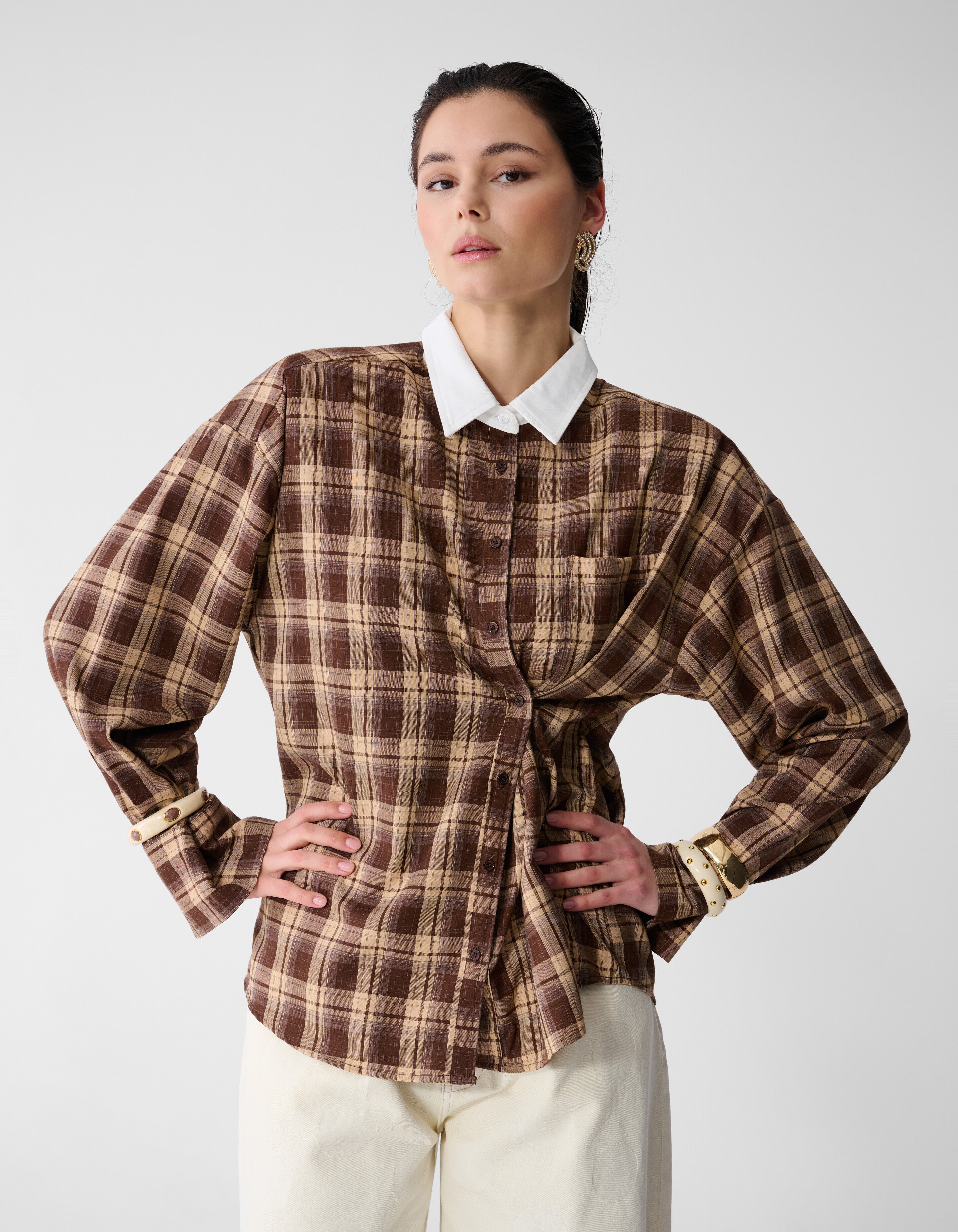 Bluse mit &uuml;bergro&szlig;en Karos, braun SHOEBY WOMEN