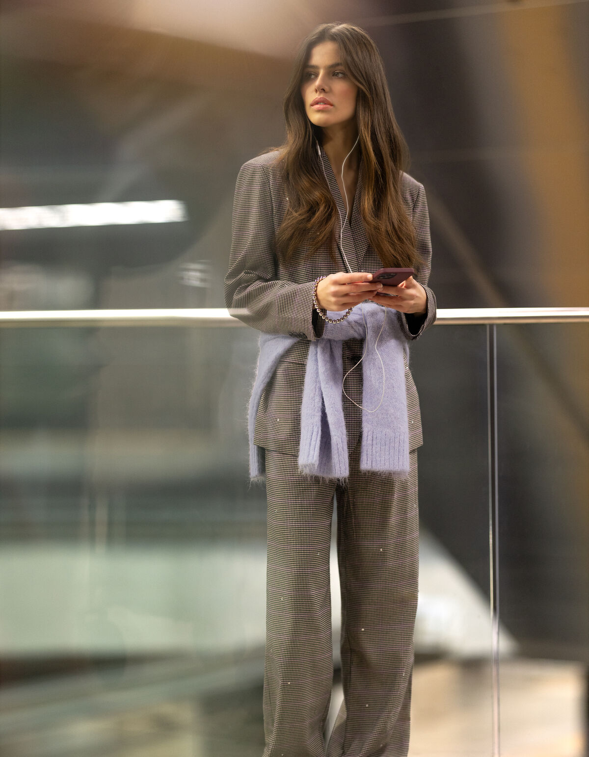 Karierter Blazer mit Strass Grau SHOEBY WOMEN