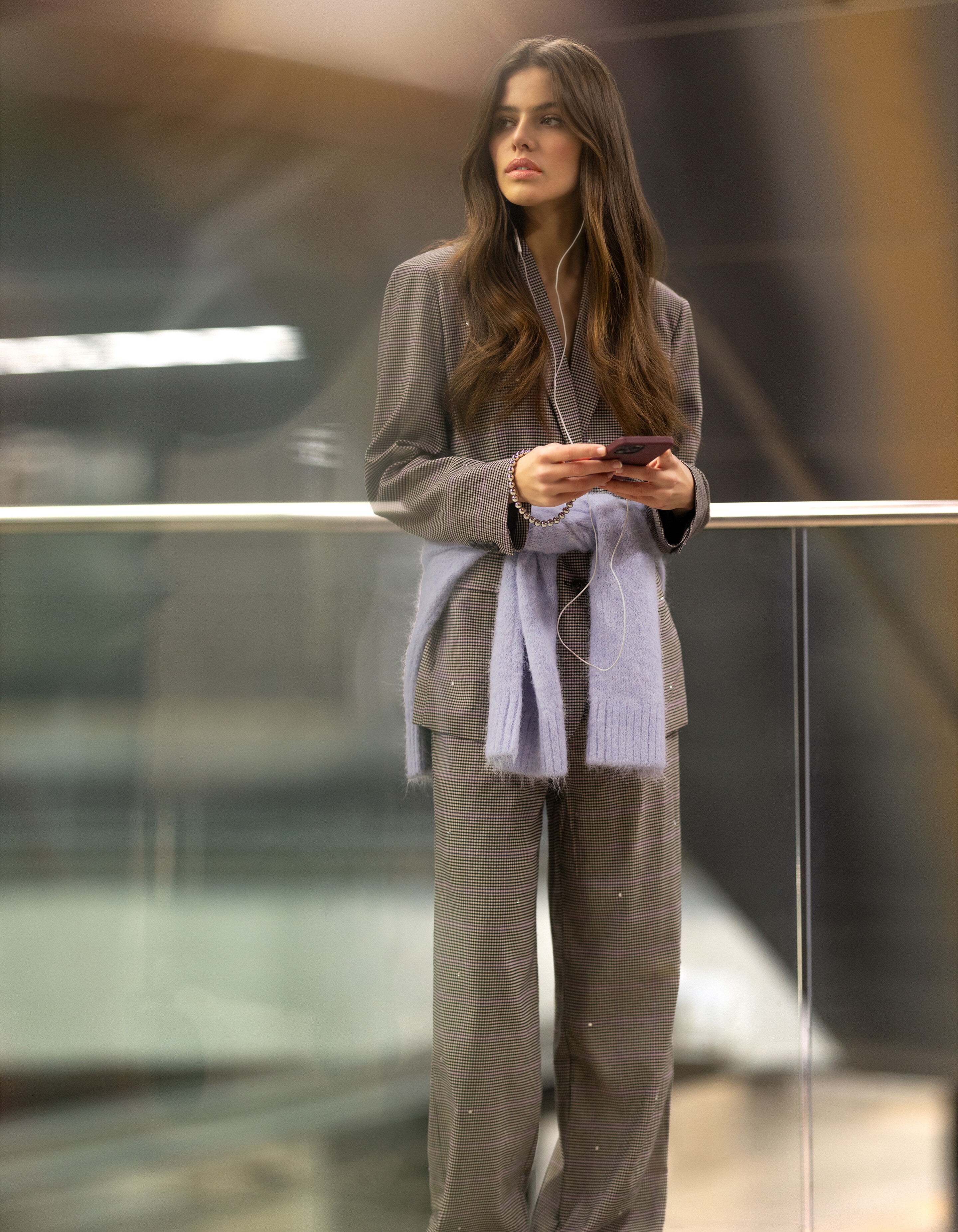 Karierter Blazer mit Strass Grau SHOEBY WOMEN