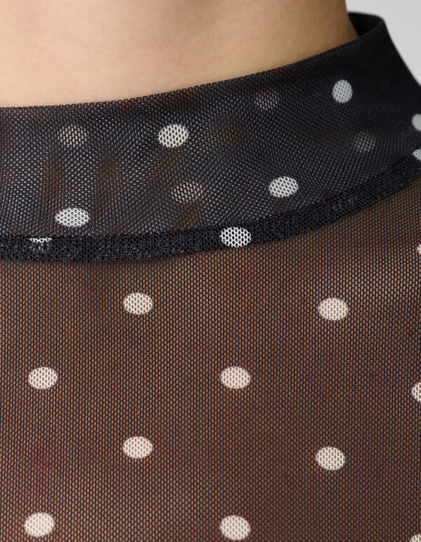 Mesh Polkadot Longsleeve Top Schwarz SHOEBY WOMEN