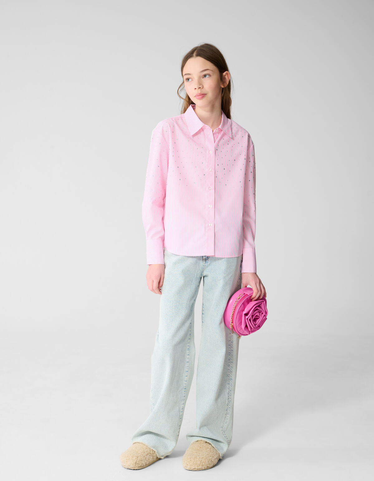 Pinstripe Strass Bluse Hellrosa SHOEBY GIRLS