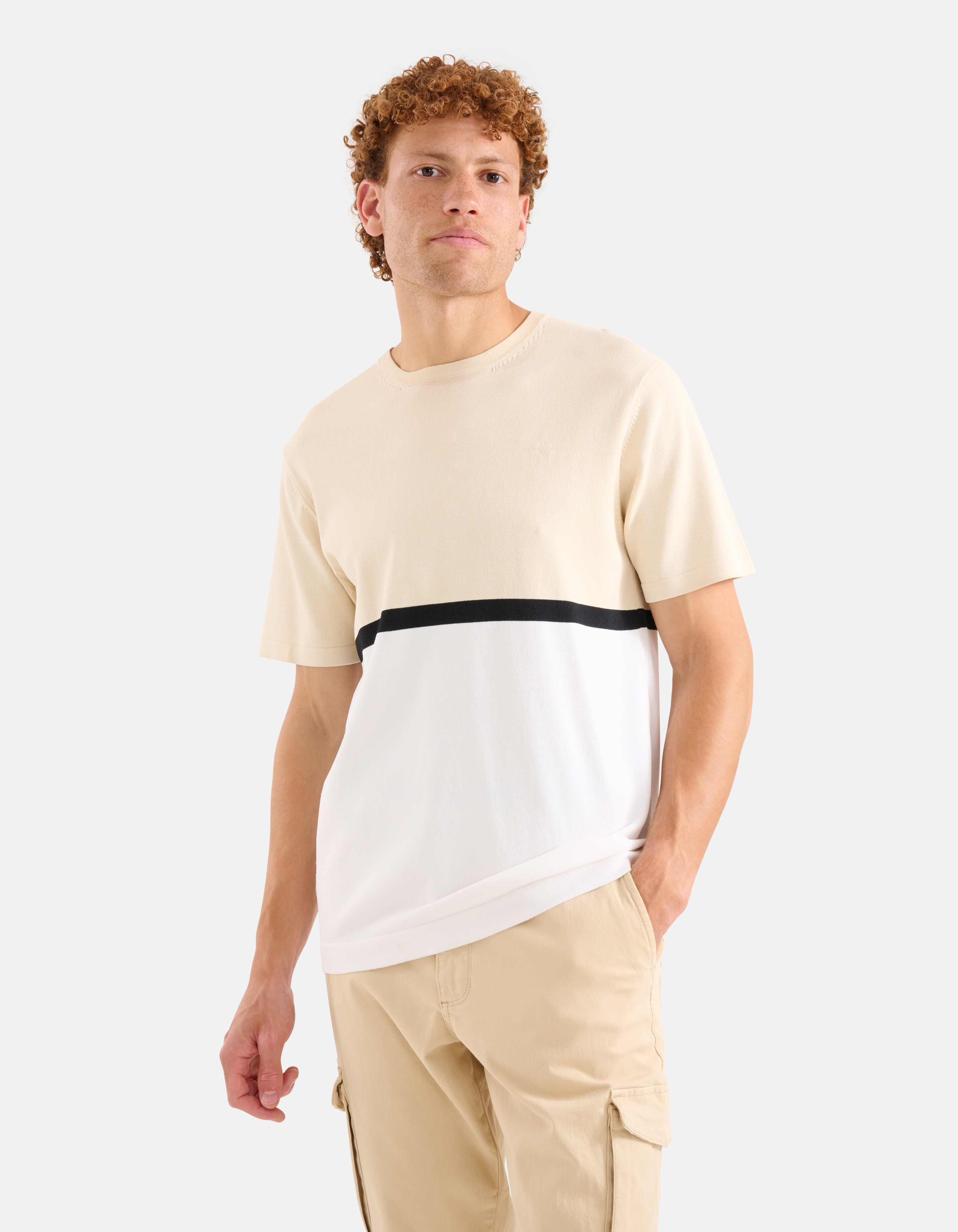 Gestricktes Farbblock-T-Shirt Weiß SHOEBY MEN