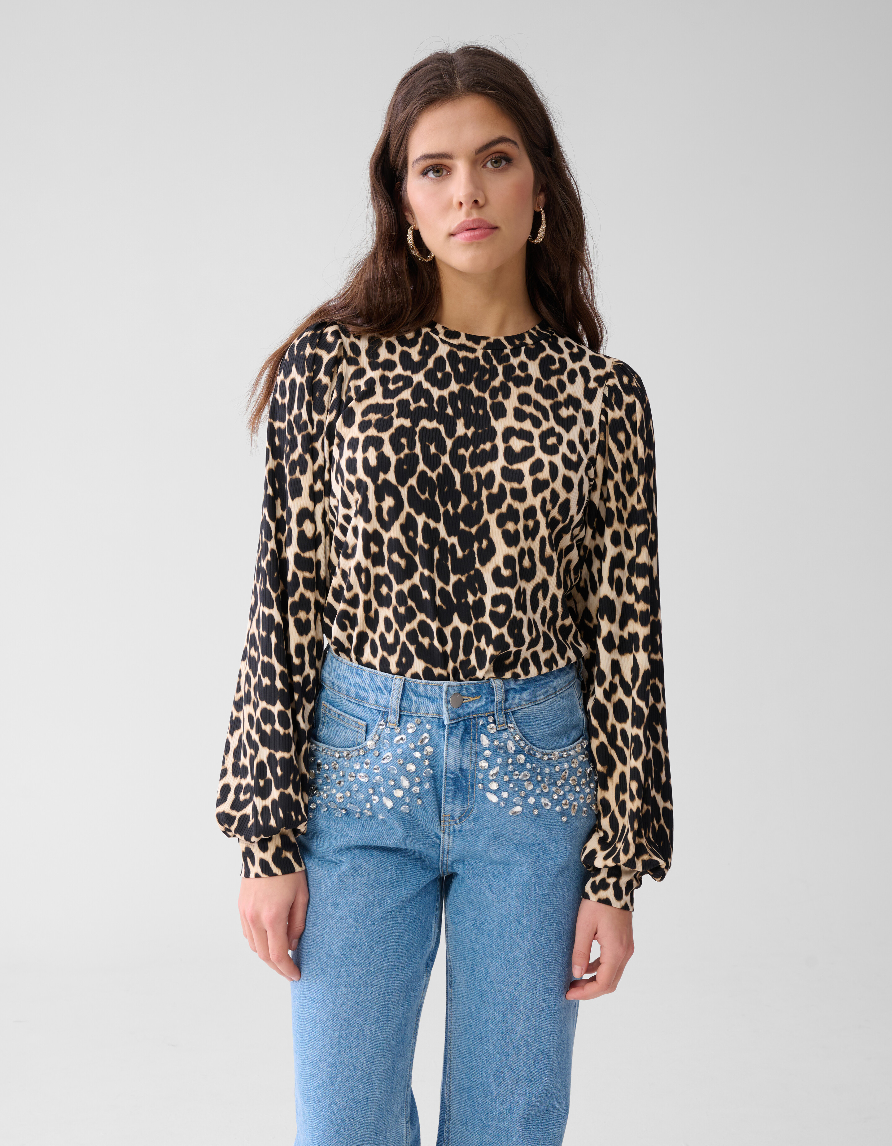 Leopardentop aus Rippenjersey Braun SHOEBY WOMEN