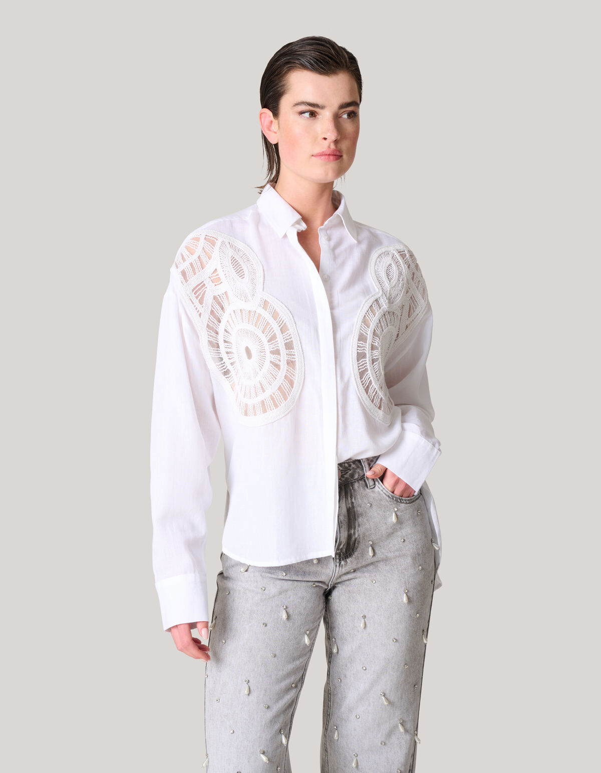 Linnen Crochet Blouse Wit SHOEBY WOMEN