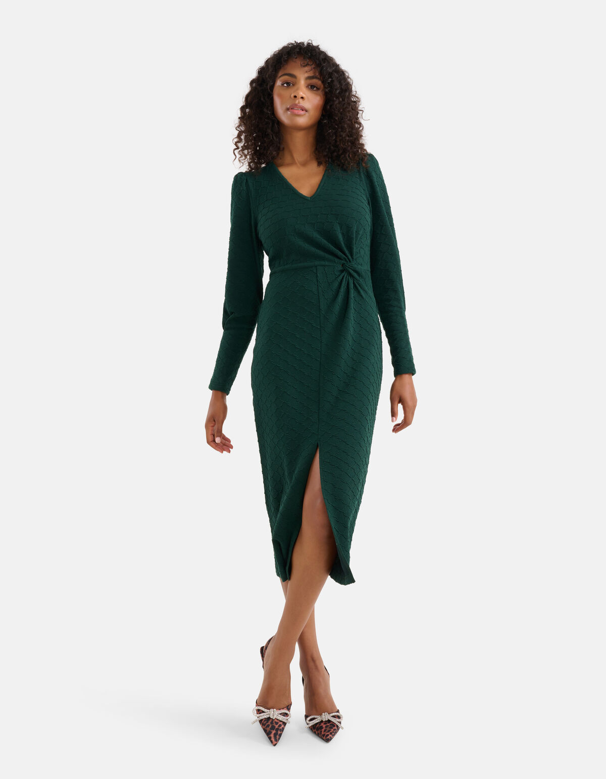 Struktur Midikleid Dunkelgrün SHOEBY WOMEN