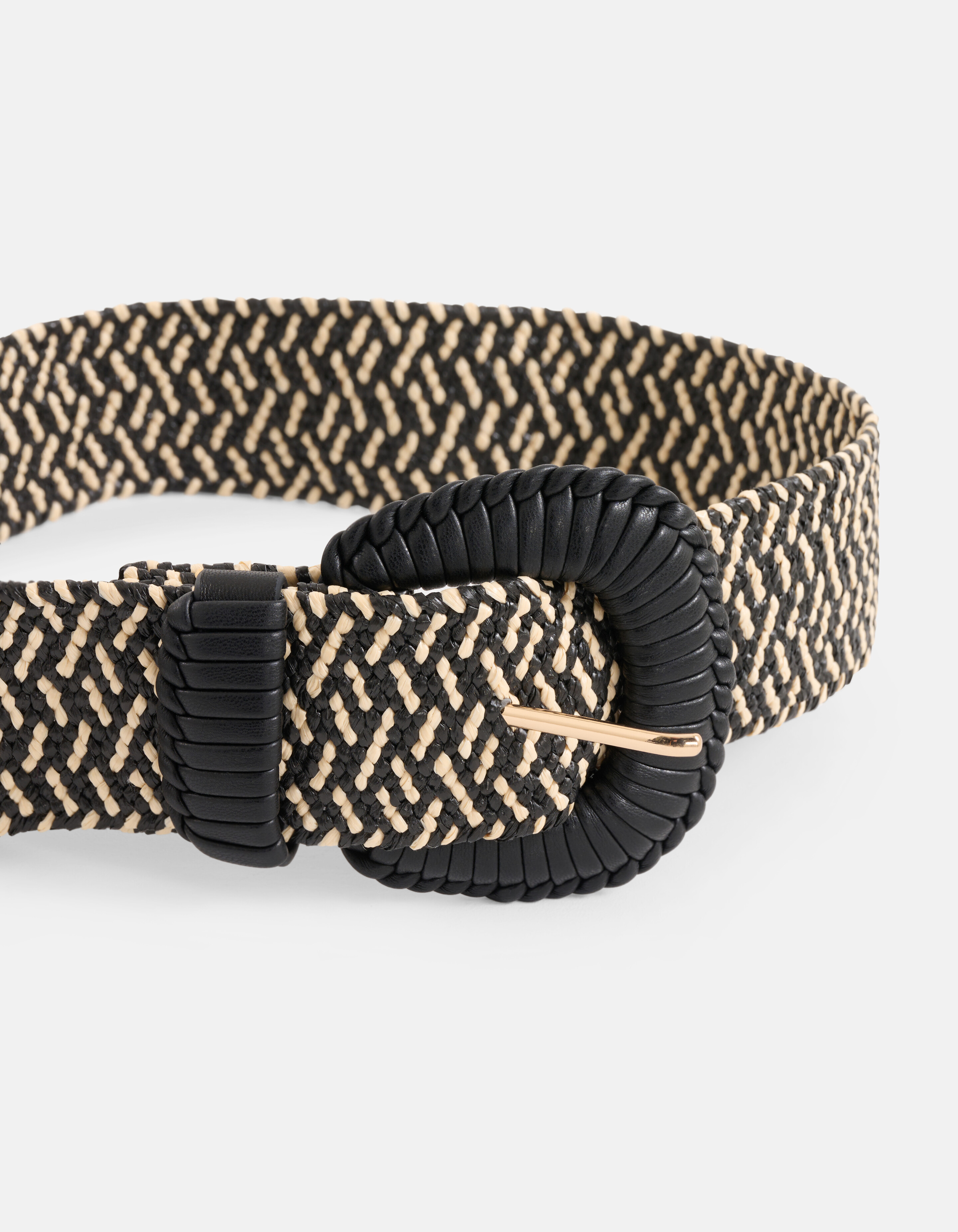 Breiter Raffia-Gürtel Schwarz/Weiß SHOEBY ACCESSOIRES