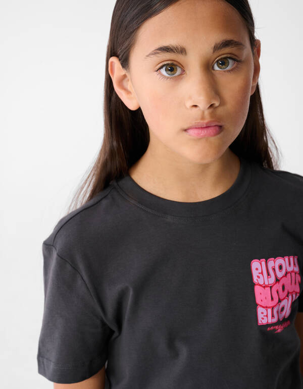 Bisous Glitter Artwork T-Shirt Dunkelgrau SHOEBY GIRLS