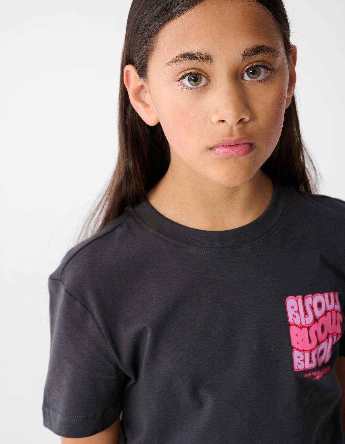 Bisous Glitter Artwork T-Shirt Dunkelgrau SHOEBY GIRLS
