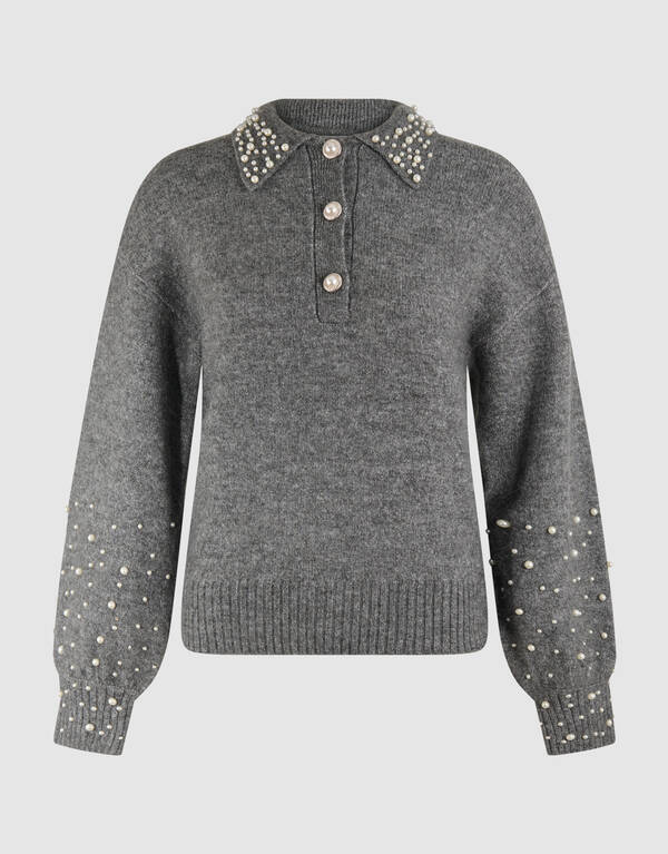 Perlenstrickpullover Grau SHOEBY WOMEN
