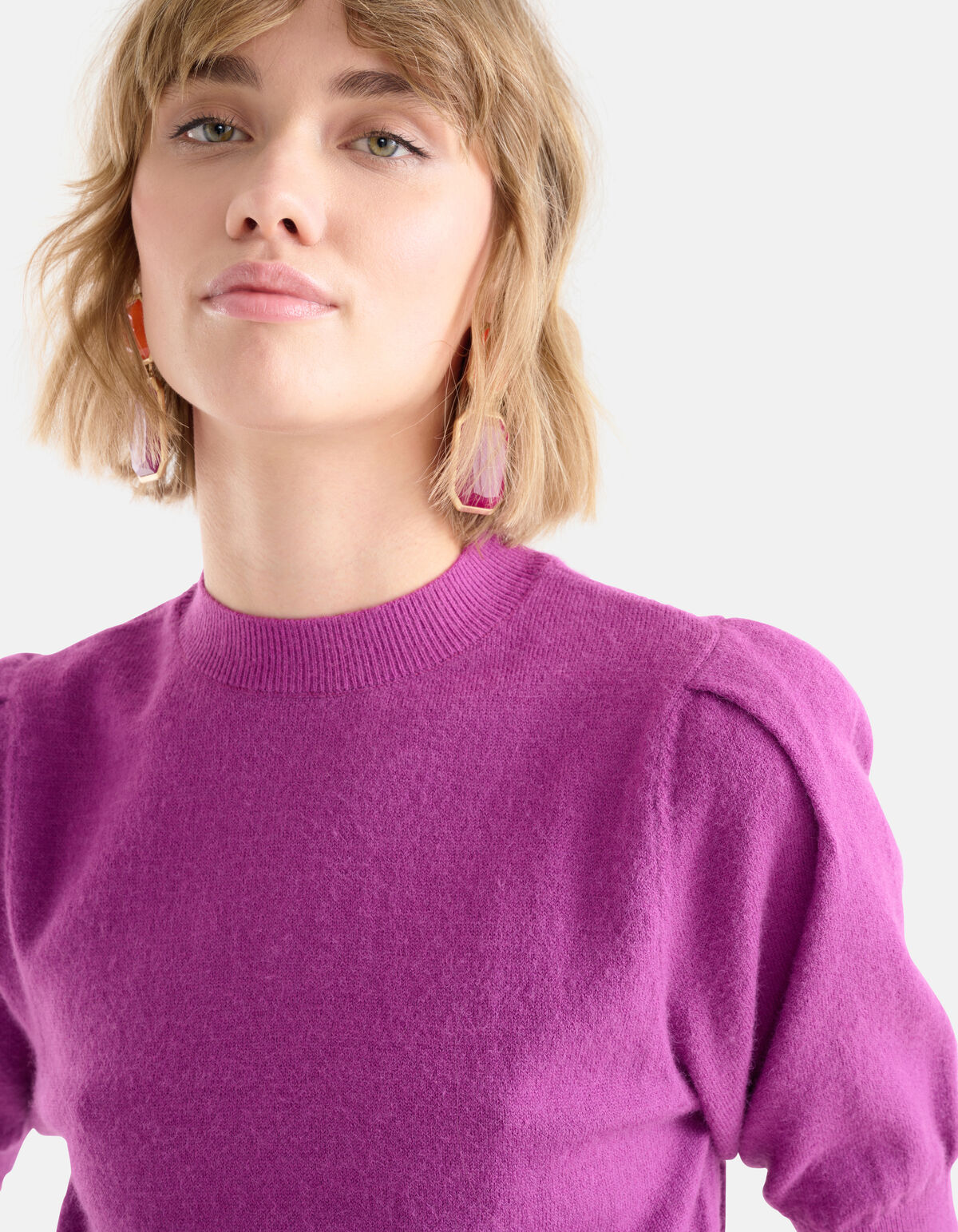 Stricktop mit Puffärmeln Dunkelviolett SHOEBY WOMEN