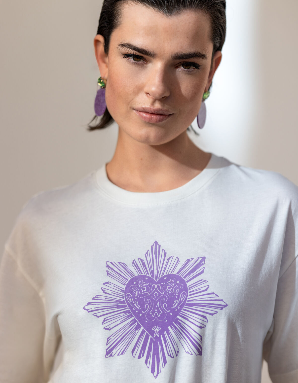 Heart Artwork T-shirt Gebroken Wit SHOEBY WOMEN