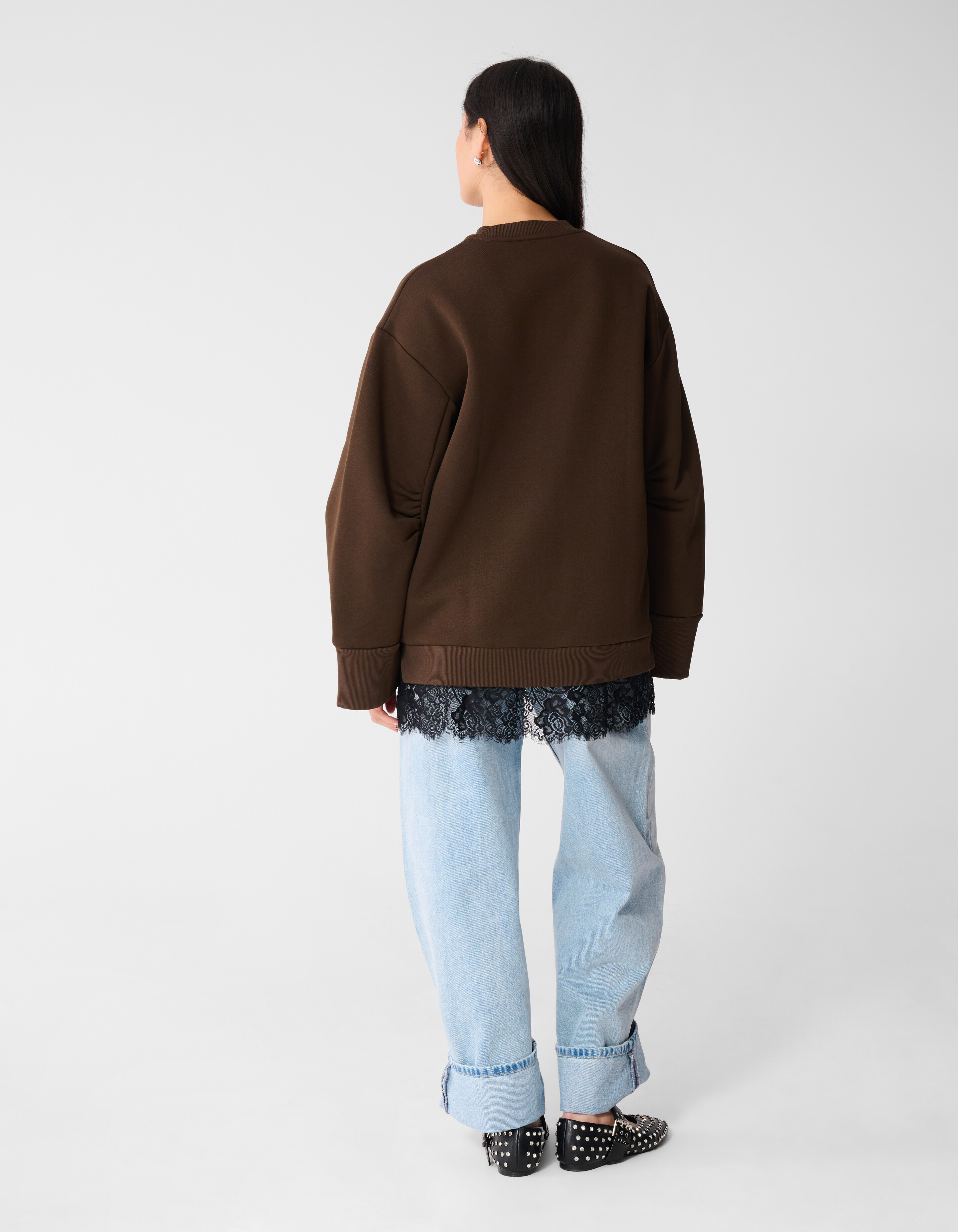 Kanten Oversized Sweater Dunkelbraun SHOEBY WOMEN