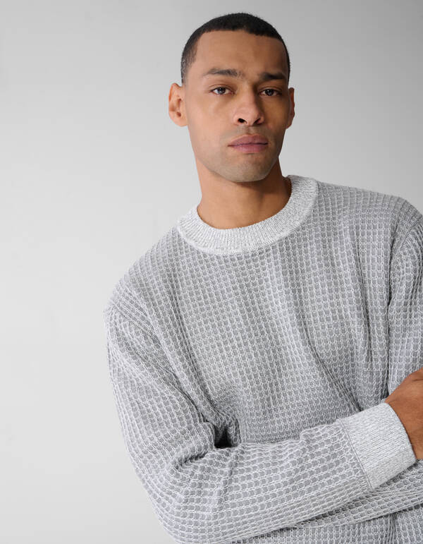 Waffel-Pullover mit Rundhalsausschnitt hellgrau SHOEBY MEN