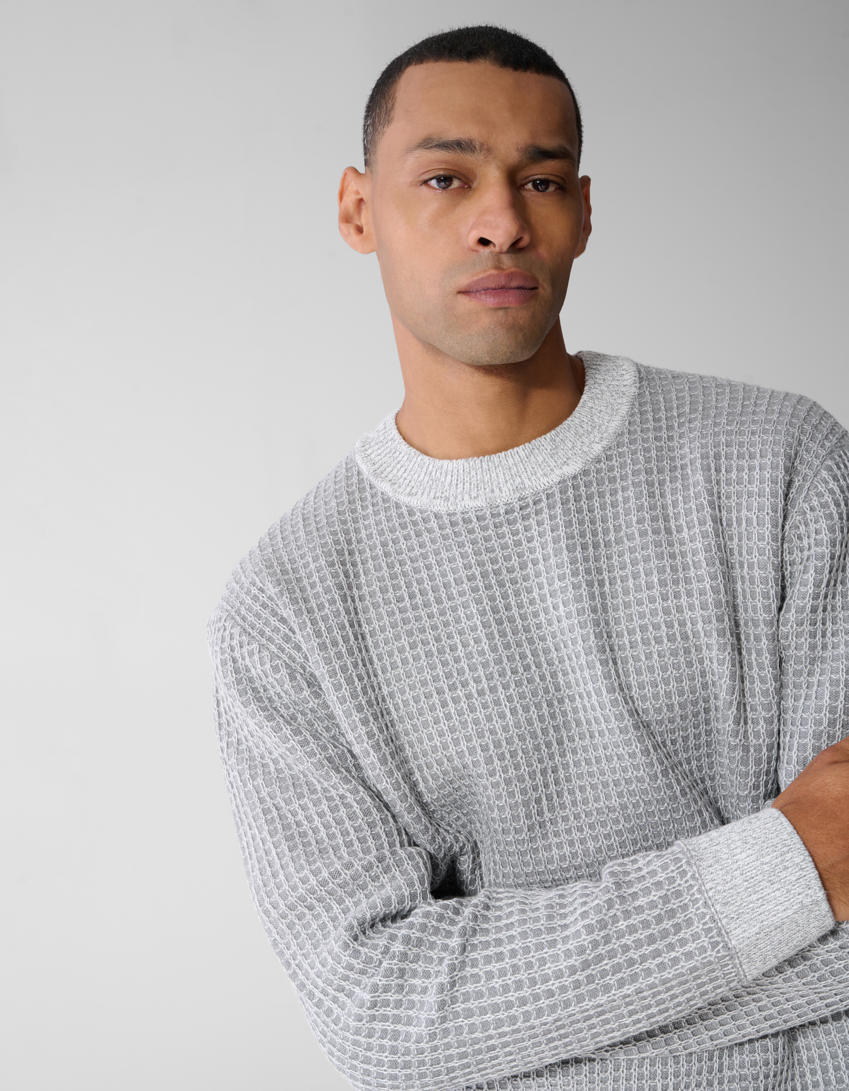 Waffel Strickpullover Mit Rundhalsausschnitt Hellg SHOEBY MEN