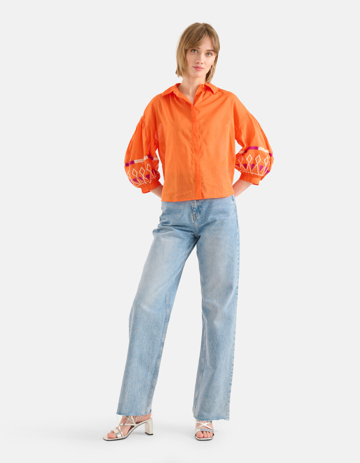 Bluse mit Voile-Stickerei Orange SHOEBY WOMEN