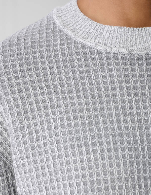 Waffel-Pullover mit Rundhalsausschnitt hellgrau SHOEBY MEN