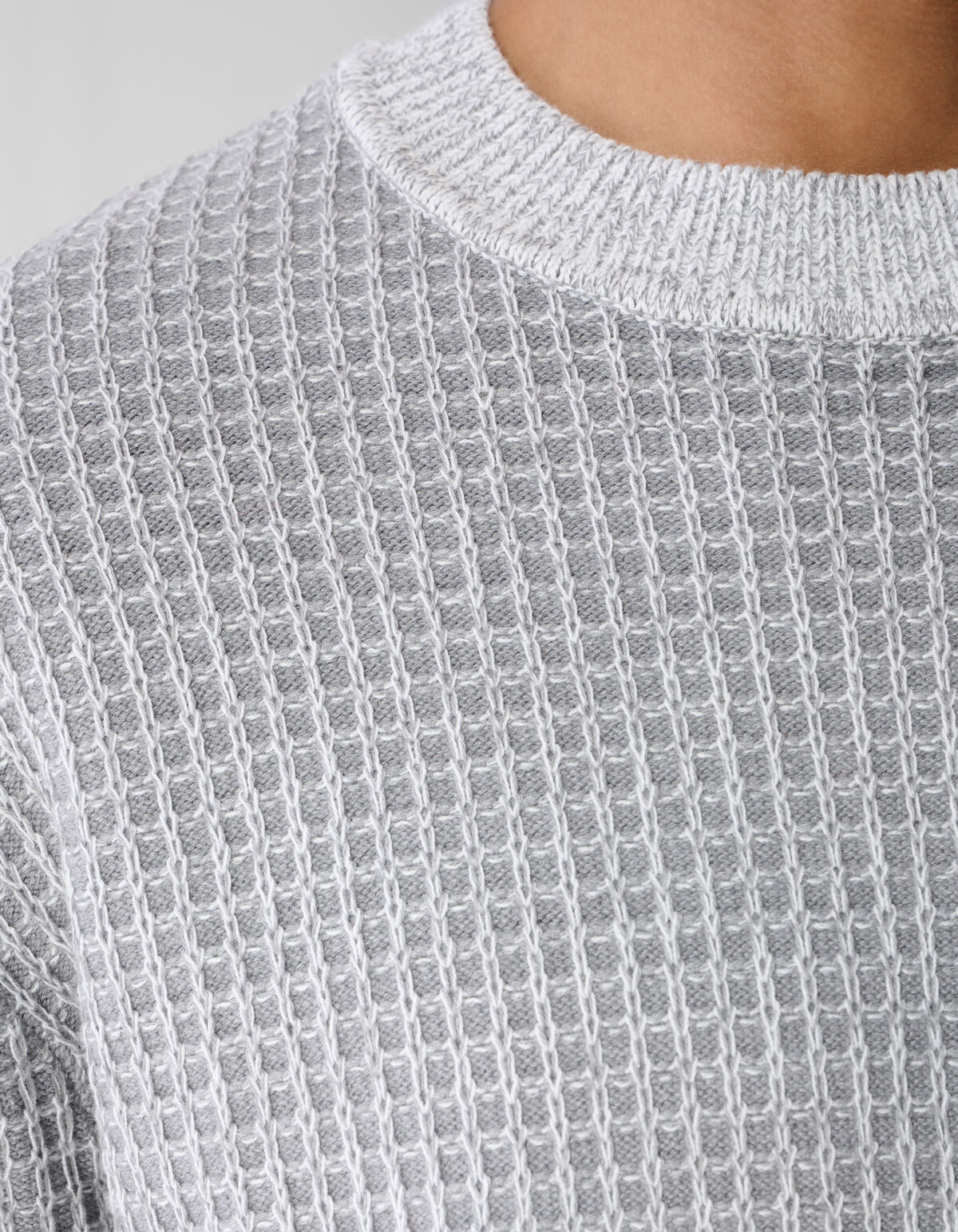 Waffel Strickpullover Mit Rundhalsausschnitt Hellg SHOEBY MEN