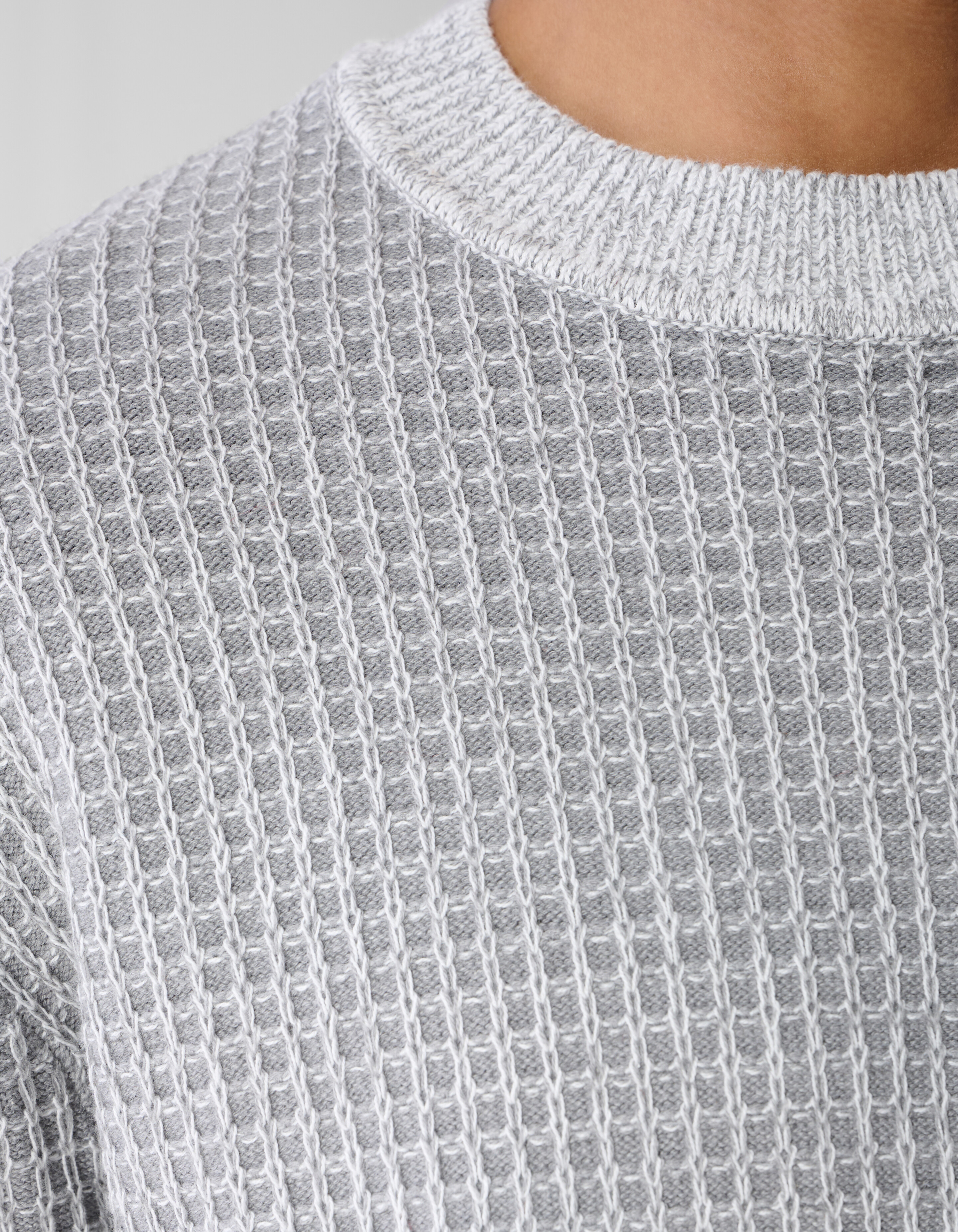 Waffel Strickpullover Mit Rundhalsausschnitt Hellg SHOEBY MEN