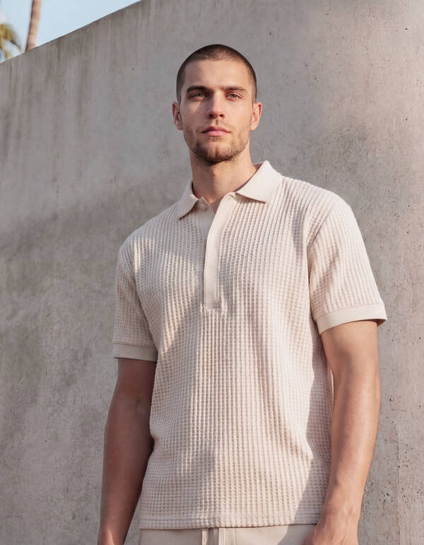 Schweres Waffel-Poloshirt Sand SHOEBY MEN