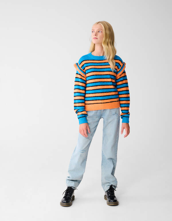 Rüschestreifen Pullover Blau/Orange SHOEBY GIRLS