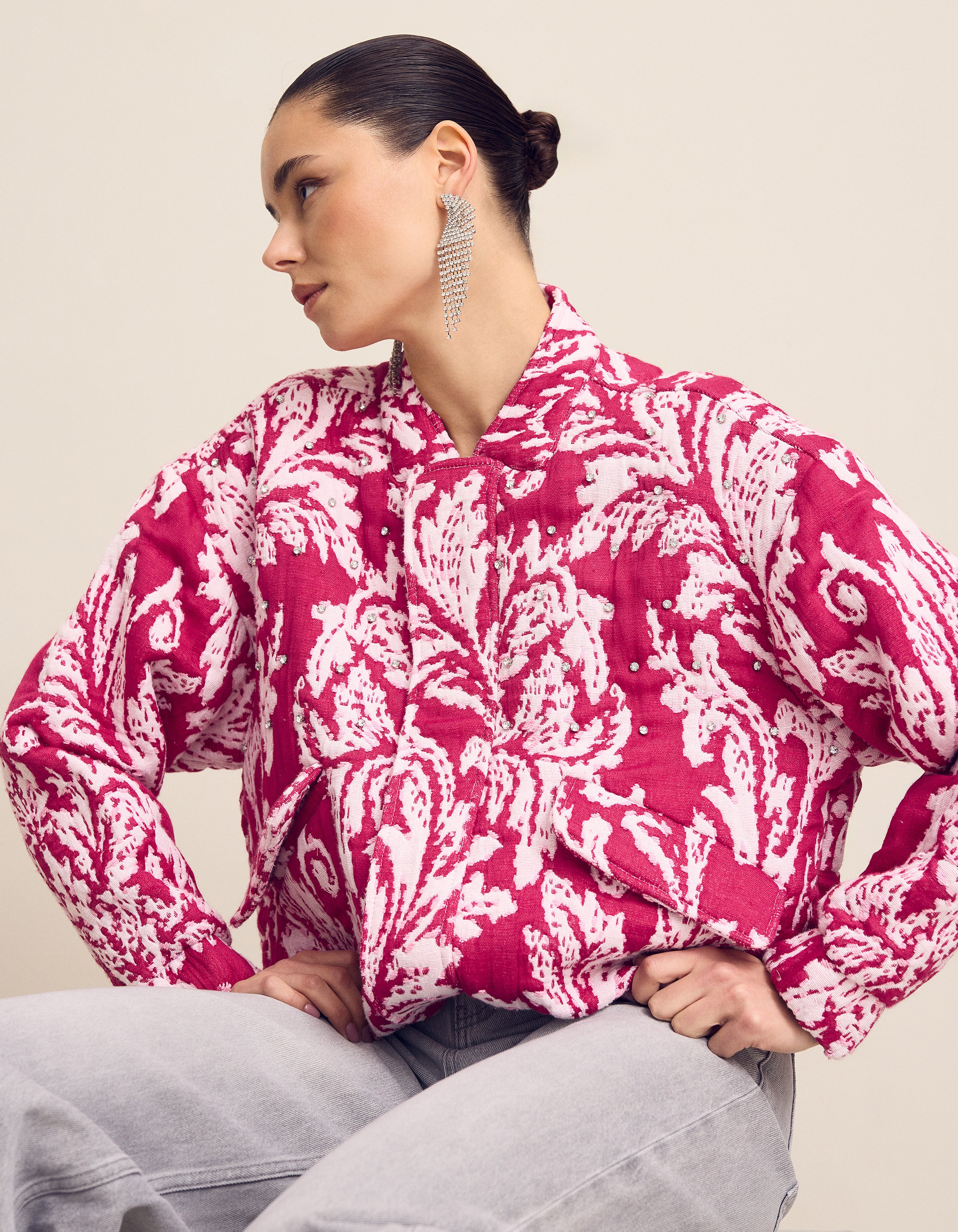 &Uuml;bergro&szlig;e Jacquard-Bomberjacke Rosa SHOEBY WOMEN