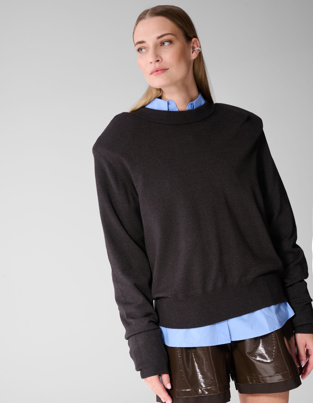 Shoulderpadded Strickpullover Dunkelgrau SHOEBY WOMEN