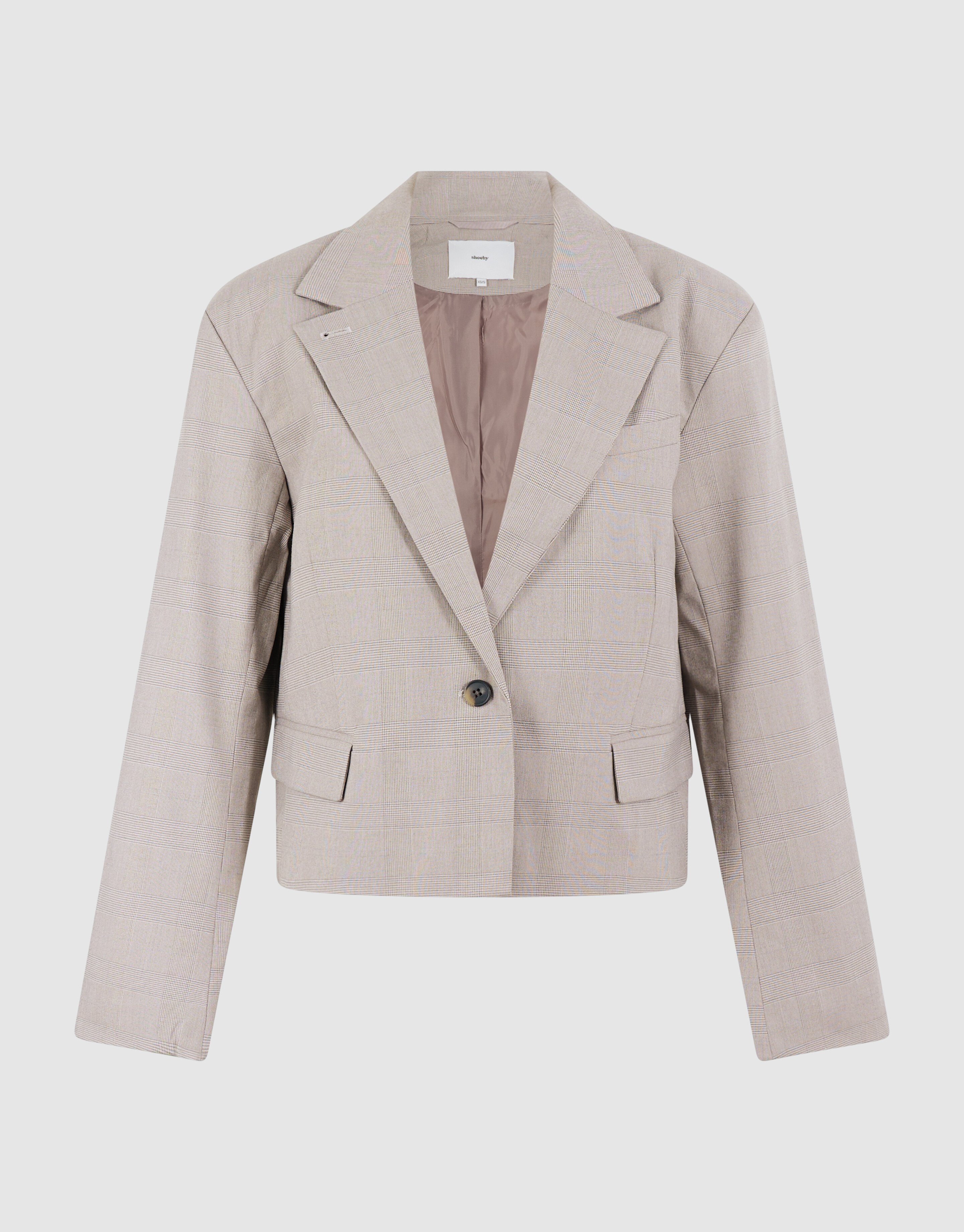 Karierter Cropped-Blazer Hellgrau SHOEBY WOMEN