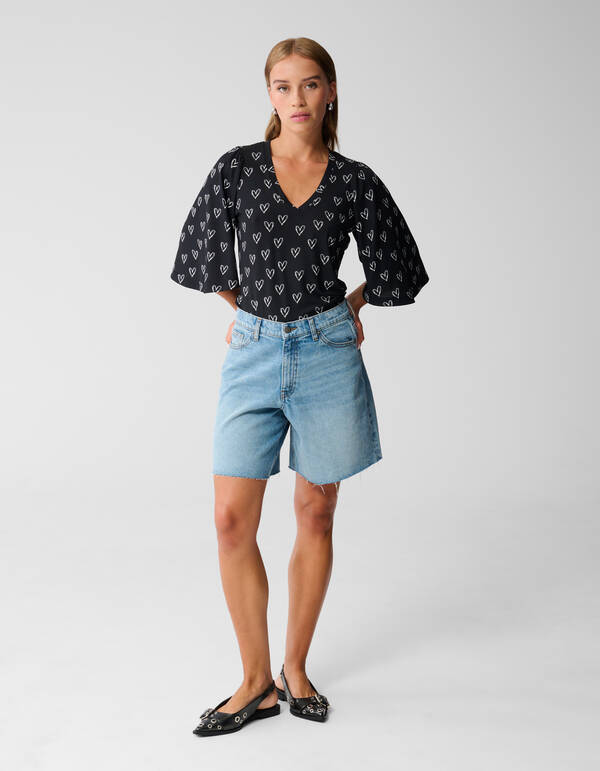 Bedrucktes Herz-Jersey-Top Schwarz SHOEBY WOMEN