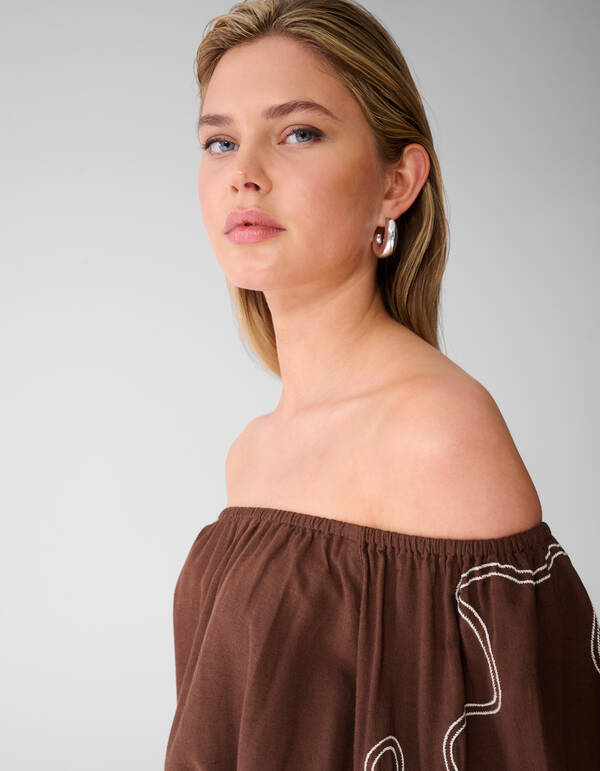 Stickerei Off-Shoulder-Top Braun SHOEBY WOMEN