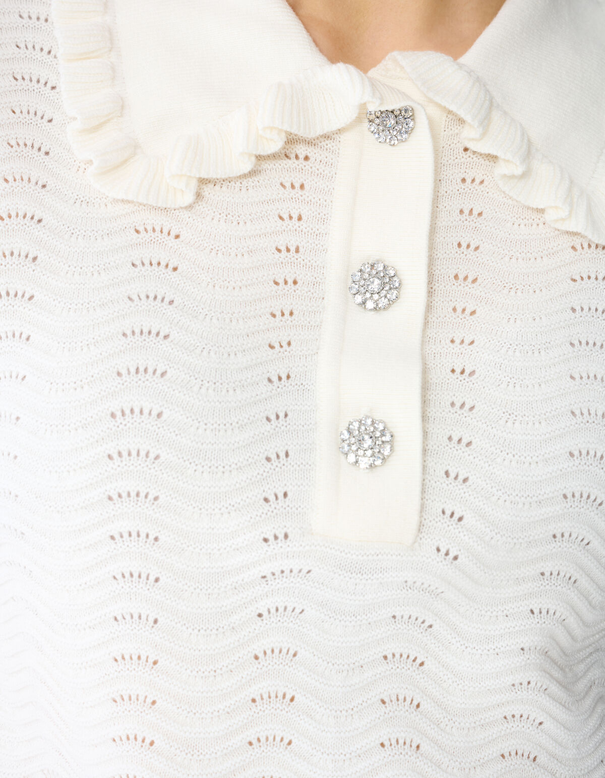 Gestricktes R&uuml;schenshirt Polo Gebrochen Wei&szlig; SHOEBY WOMEN