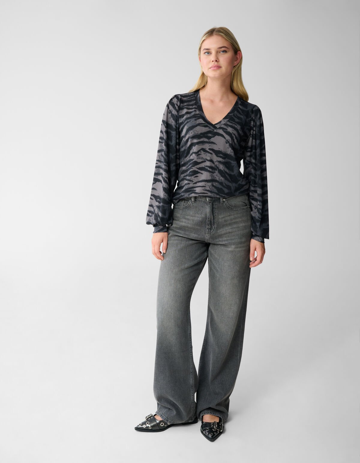 Tigerprint Rib Jersey Top Dunkelgrau SHOEBY WOMEN