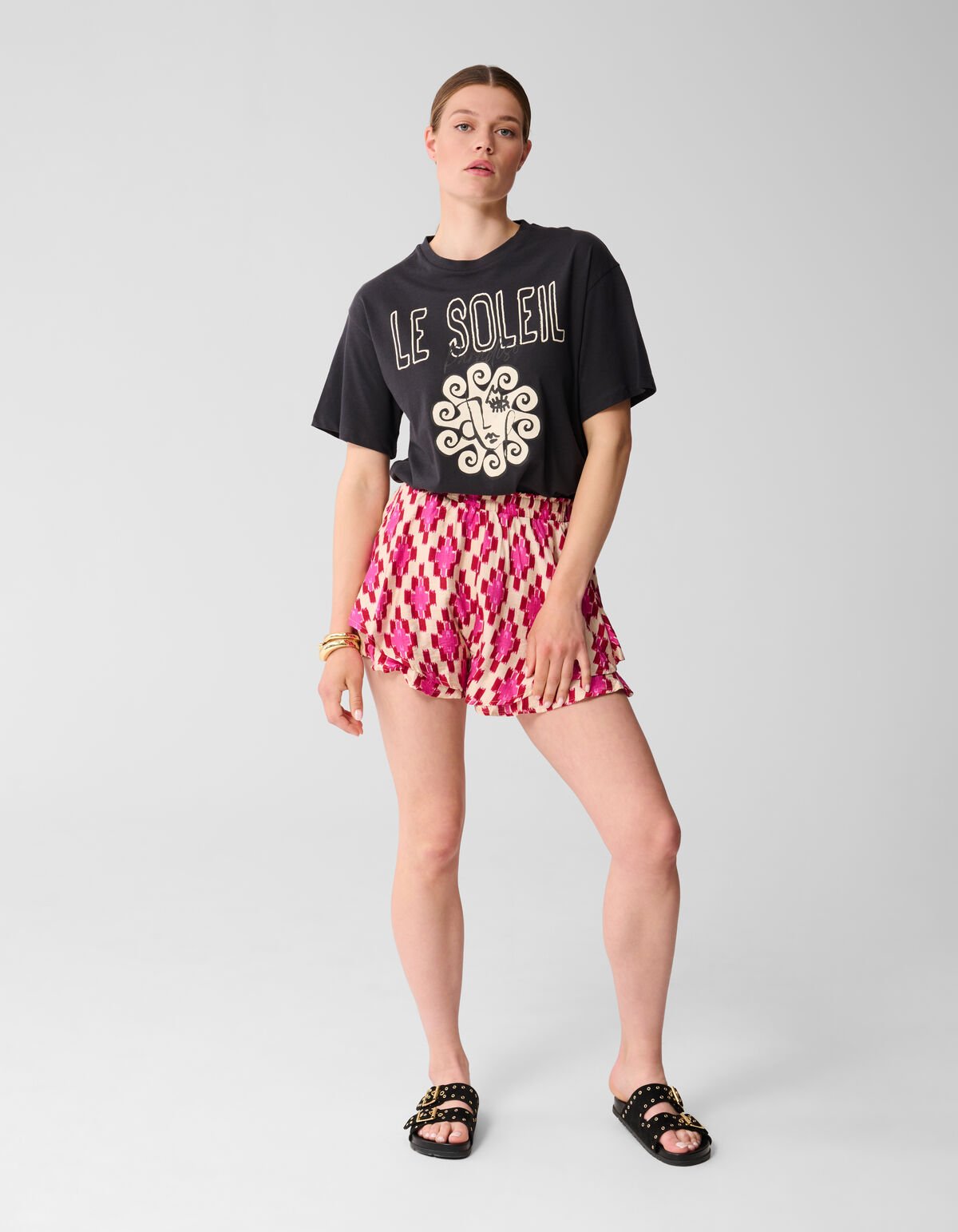 Le Soleil Kunstwerk T-shirt Dunkelgrau SHOEBY WOMEN