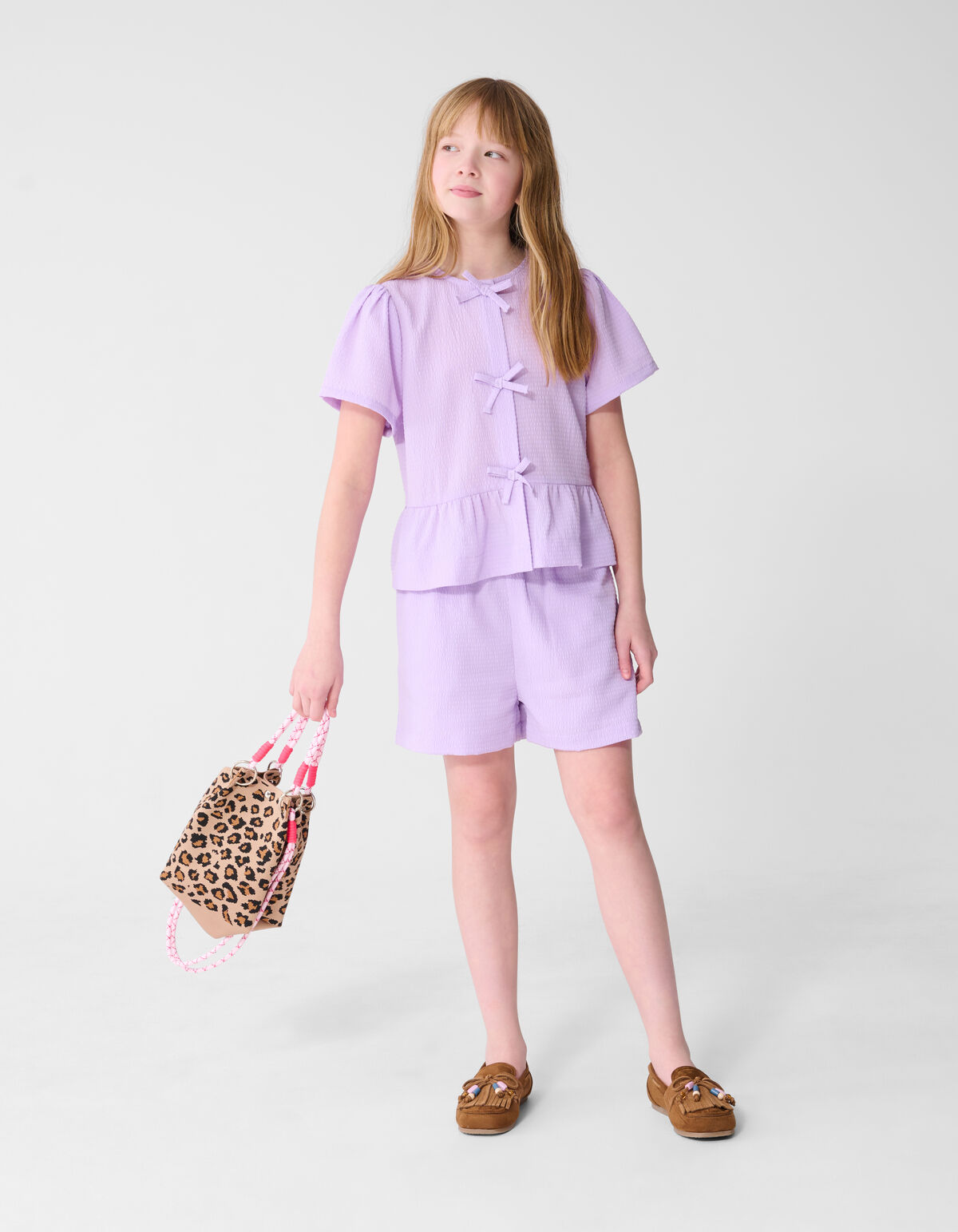 Schleifenstreifen-Bluse Helllila SHOEBY GIRLS