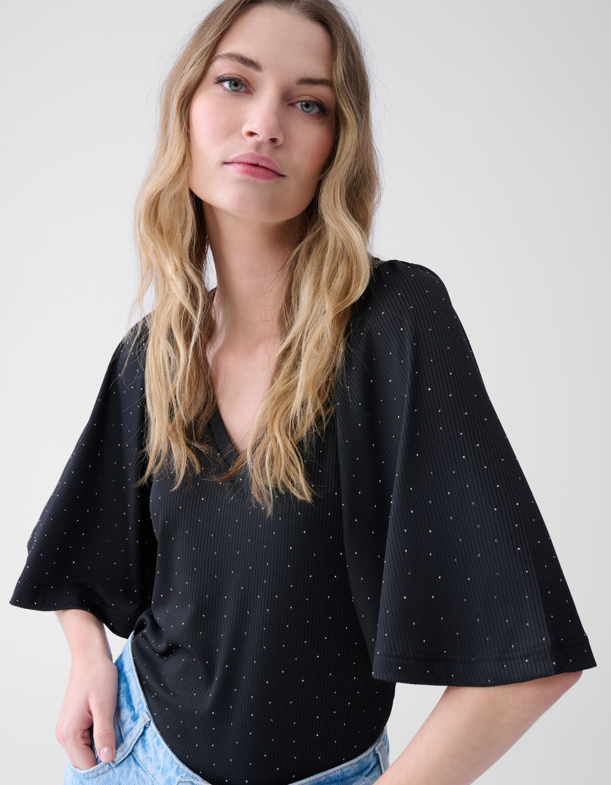 Strass-Rüschen-Top Schwarz SHOEBY WOMEN