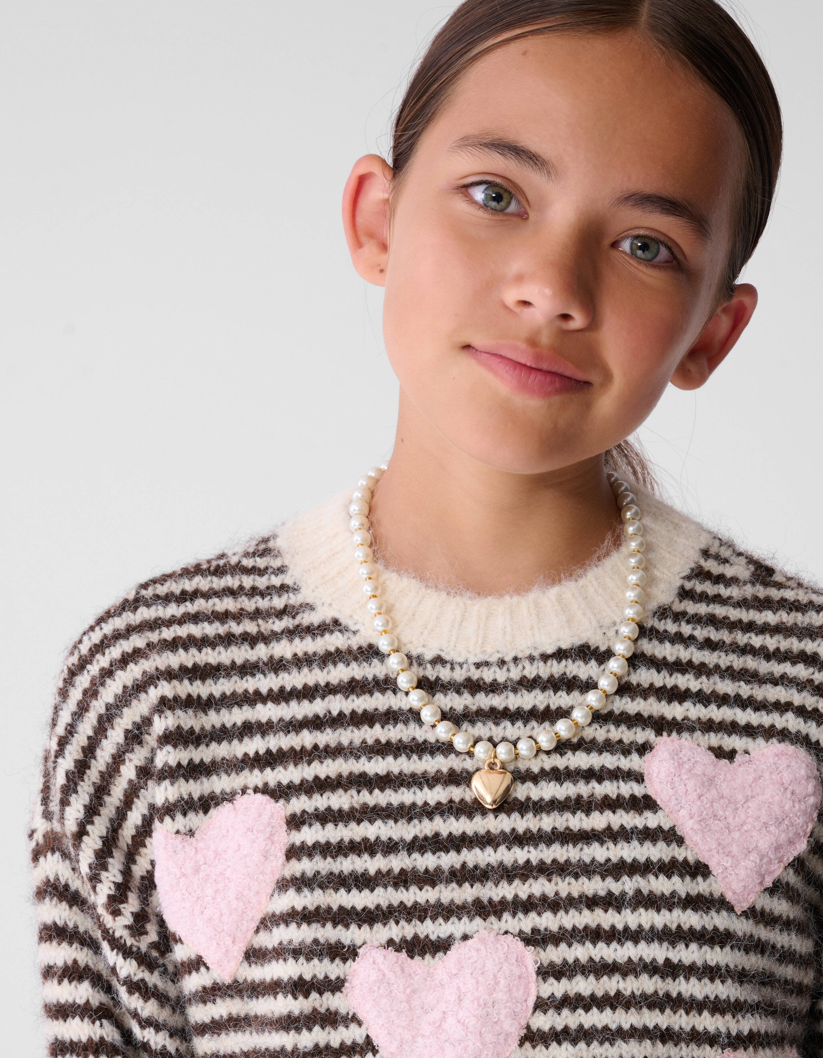 Gestreifter Heart Pullover Cremewei&szlig; SHOEBY GIRLS