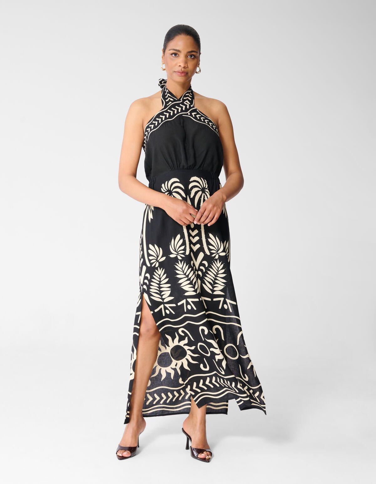 Bedrucktes Maxi-Tr&auml;gerkleid Schwarz SHOEBY WOMEN