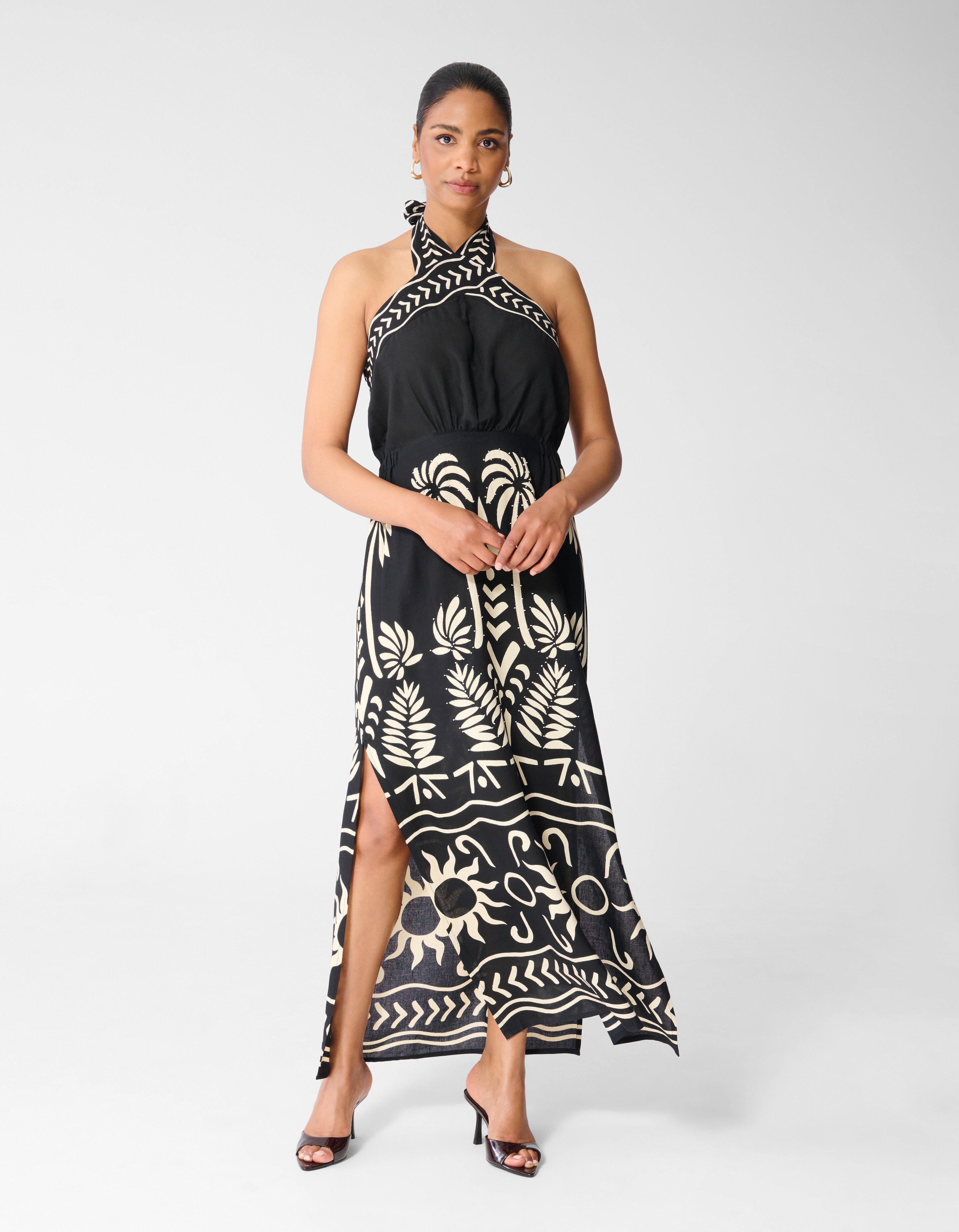 Bedrucktes Maxi-Tr&auml;gerkleid Schwarz SHOEBY WOMEN