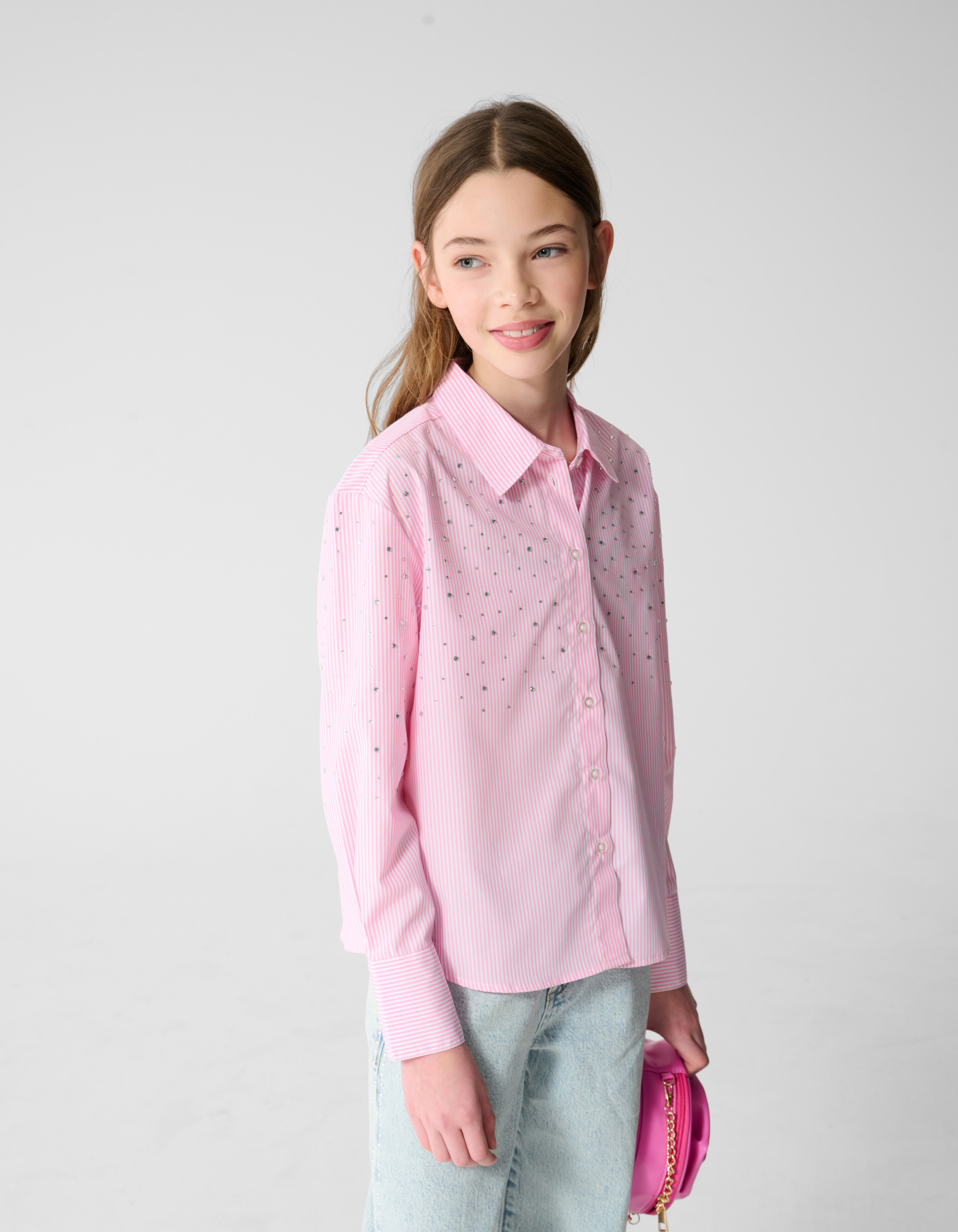 Pinstripe Strass Bluse Hellrosa SHOEBY GIRLS